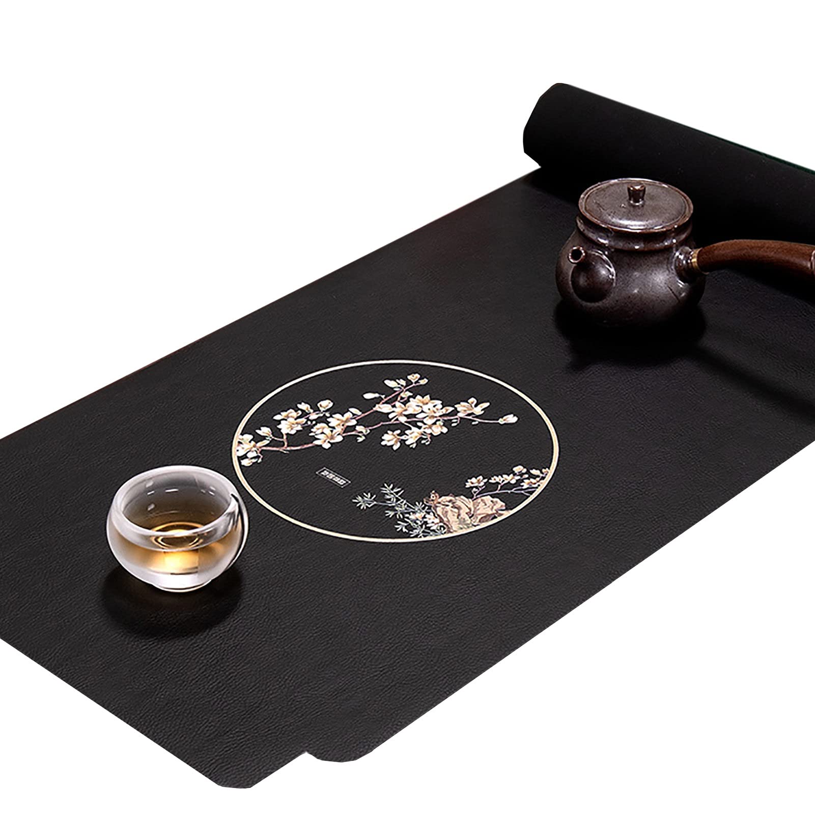 Traditional Oriental PVC Table Runner - Waterproof & Oil-Proof Dining Table Mat for Kitchen, Tea Room, Coffee Table - 12 Inches Wide (30cm x 200cm, Black) - Perfect for Home Decor, Parties & Holiday Dining