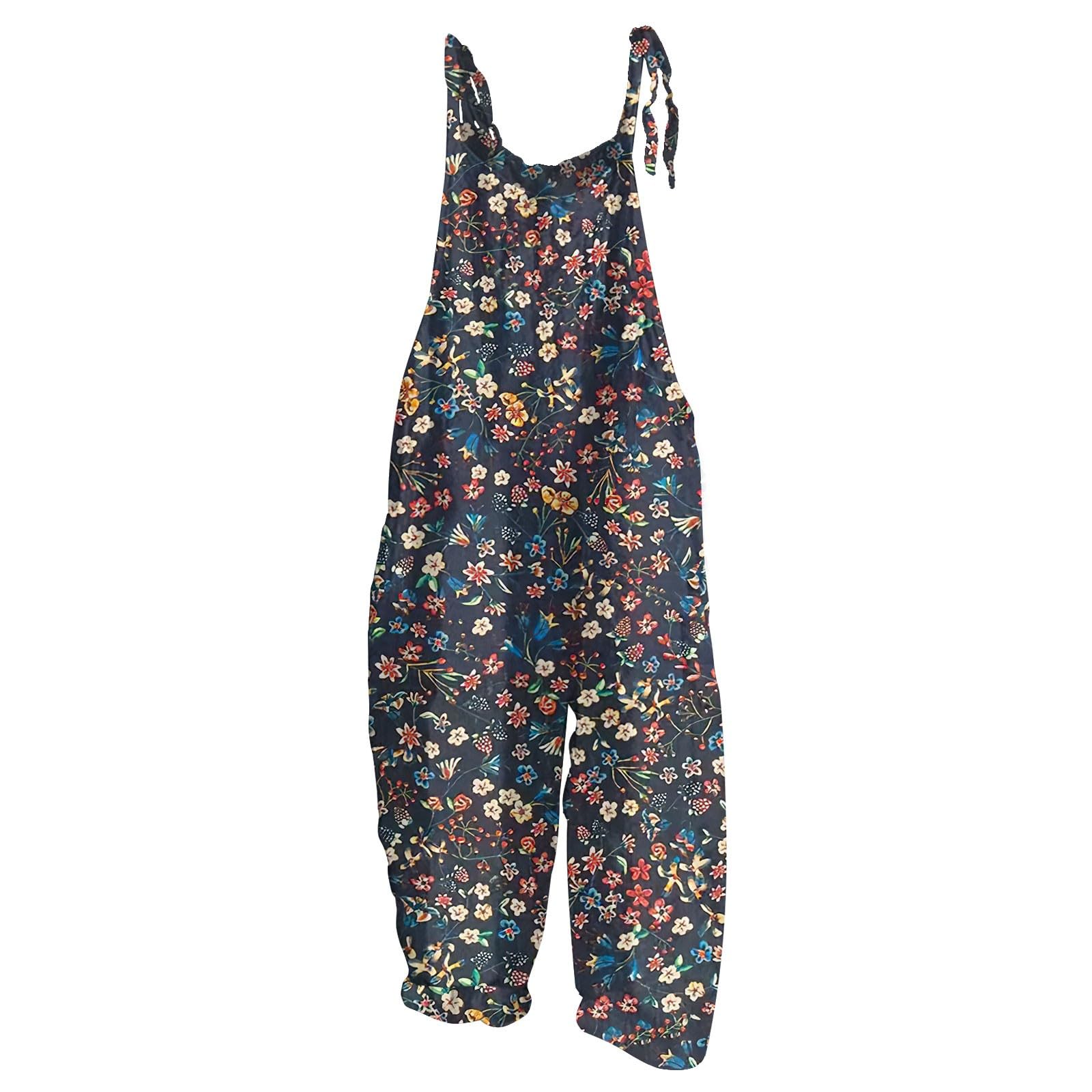 Women's Boho Floral Print Jumpsuit - Sexy Backless Overalls with Spaghetti Straps, Sleeveless Square Neck Romper | Perfect for Summer Festivals, Beach Vacations & Date Nights