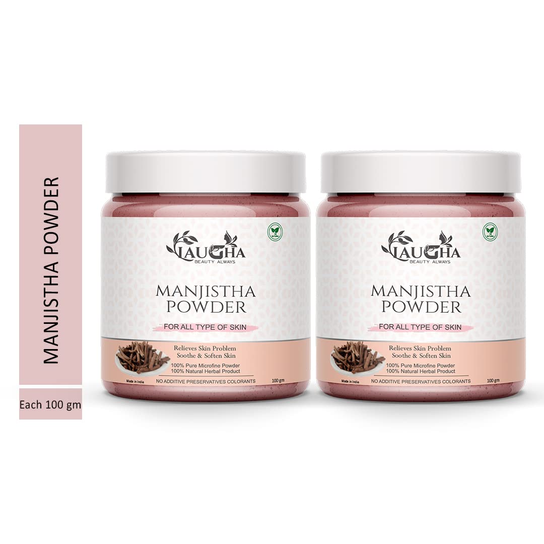 Organic Manjistha (Rubia Cordifolia) Powder - 100% Pure Natural Hair & Skin Care Treatment - 100g (Pack of 2 Jars, Total 200g) - Promotes Healthy Hair Growth & Glowing Skin - Perfect for DIY Beauty Masks & Ayurvedic Remedies