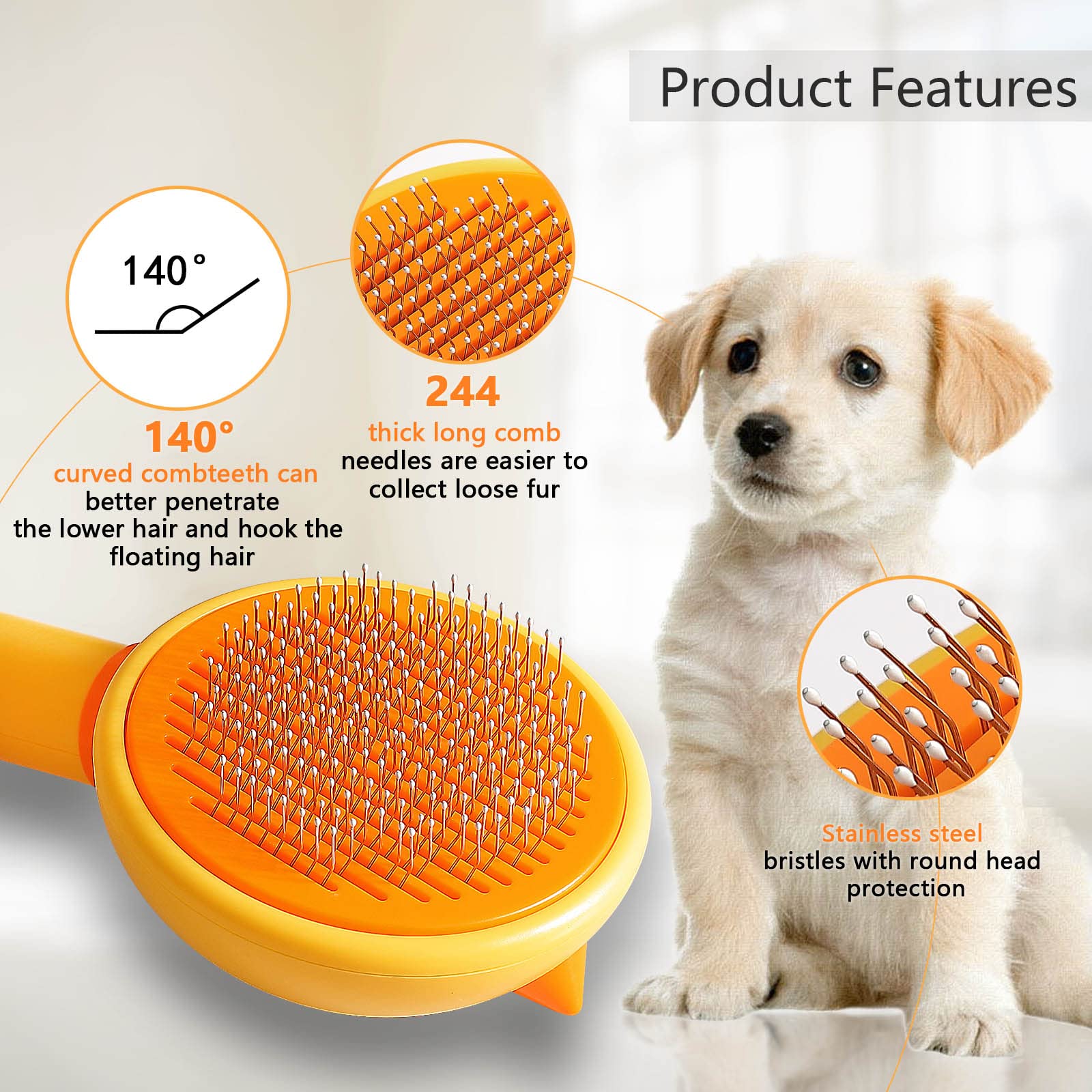 Self-Cleaning Cat & Dog Grooming Brush with Release Button - Gentle Pet Hair Brush for Long/Short Haired Cats & Dogs - Perfect for Shedding Control, Massage & Daily Grooming at Home