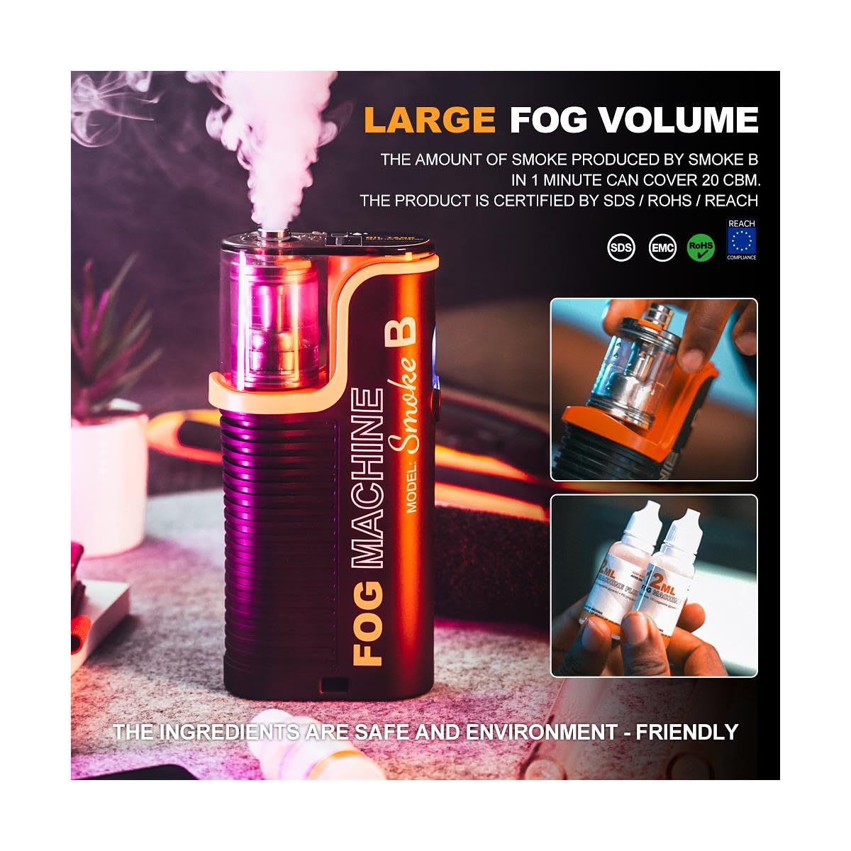 LensGo Smoke B Portable Handheld Fog Machine for Photography, Music Videos, and Halloween Effects - Perfect for Parties, Concerts, and Studio Shoots