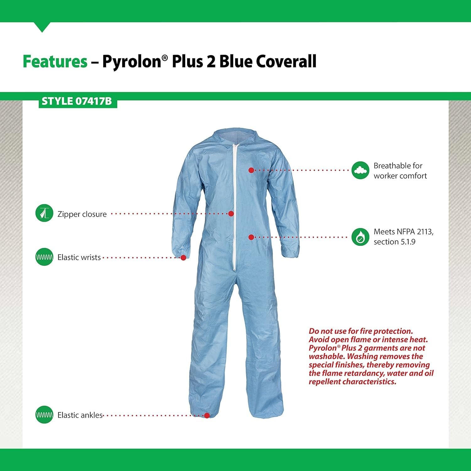 Lakeland Pyrolon Plus 2 Flame-Resistant Disposable Coverall with Elastic Cuffs - Size 5XL, Blue (25-Pack) | Protective Workwear for Oil & Gas, Welding & Industrial Safety