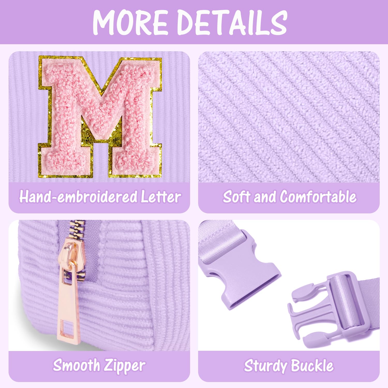 Personalized Initial Fanny Pack Belt Bag for Teen Girls - Trendy Crossbody Bag Gift for 10-16 Year Olds | Birthday Presents, Preppy Accessories & School Essentials (Lavender, Medium) - Perfect for School, Travel & Everyday Use