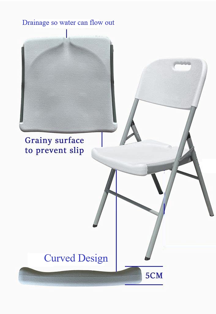 Heavy Duty Folding Plastic Chairs 4 Pack - Commercial Grade Stackable Indoor Outdoor Chairs with Steel Frame & Contoured Two-Tier Molded Seat - Perfect for Parties, Weddings, Dining, Garden, Patio, Camping and Events