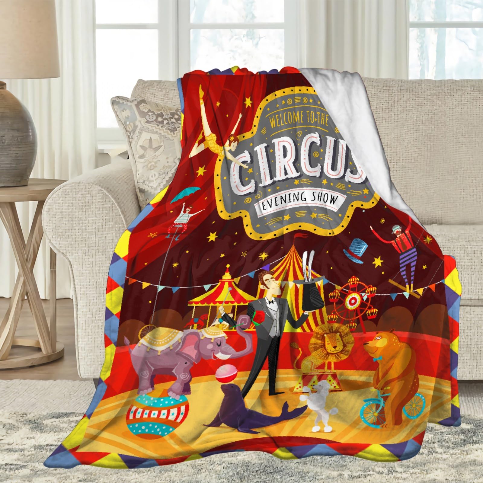 Animal Circus Soft Fleece Blanket - All Season Cozy Throw for Bed, Sofa & Couch (50x40 Inches) - Perfect for Home Decor, Movie Nights & Gift Giving