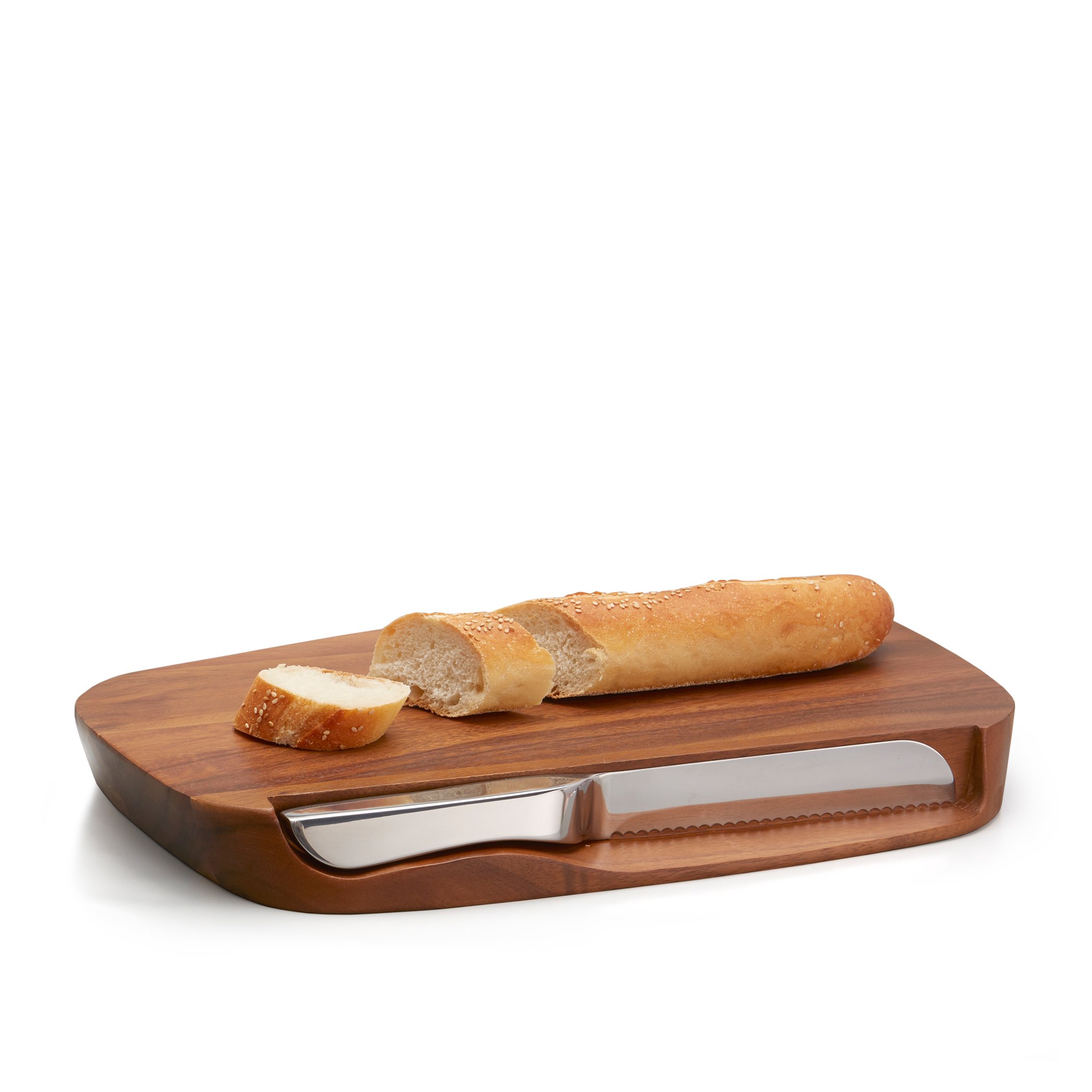 Premium Acacia Wood Bread Board with Stainless Steel Serrated Knife Set - Durable Cutting Board for Fresh Bread, Cheese & Charcuterie - Perfect for Kitchen, Dining & Entertaining - Designed by Neil Cohen