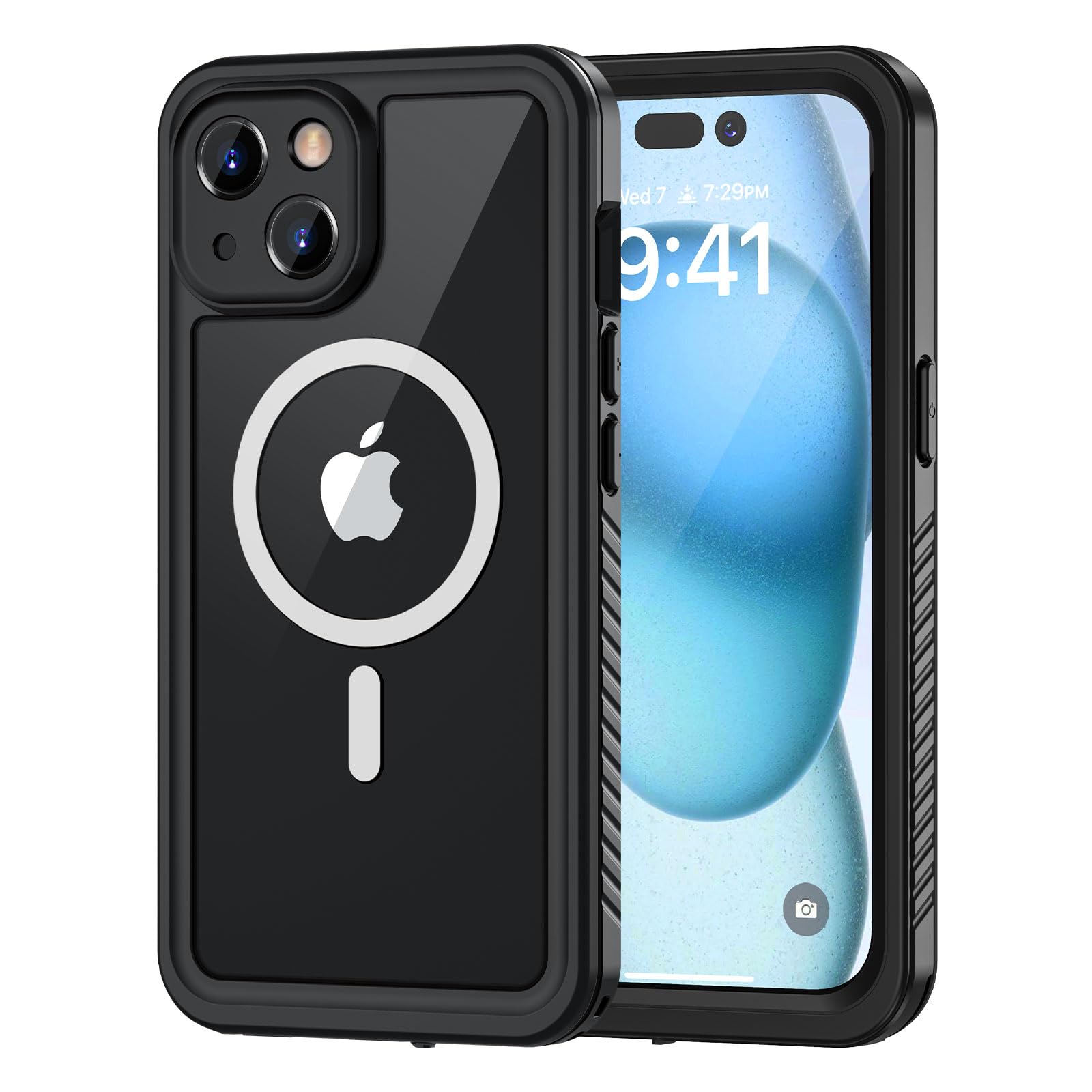 Lanhiem Magnetic Case for iPhone 15 - IP68 Waterproof Dustproof Shockproof Phone Cover with Built-in Screen & Lens Protector | Magsafe Compatible | Full Body Sealed Rugged Protection for Outdoor, Work & Adventure Use