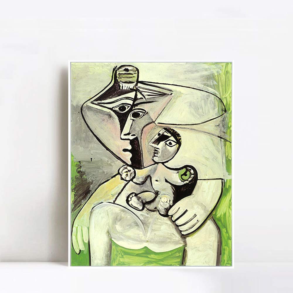 Pablo Picasso Maternité la Pomme Framed Canvas Giclee Print Art - 24x32 Inch Wall Decor for Living Room, Bedroom & Office (White Slim Frame) | Vintage 1971 Reproduction Painting | Modern Home Artwork for Gifts & Interior Design