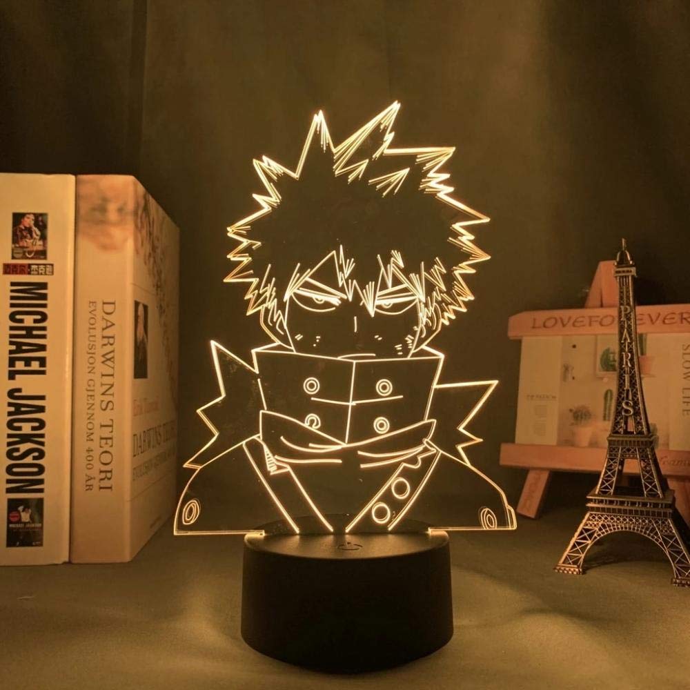 My Hero Academia Katsuki Bakugo 3D LED Night Light - 16 Color Changing Anime Lamp for Bedroom, Home Decor, Christmas Gift, Kids Room & Manga Fans - Multicolor Table Light for Anime Lovers & Collectors