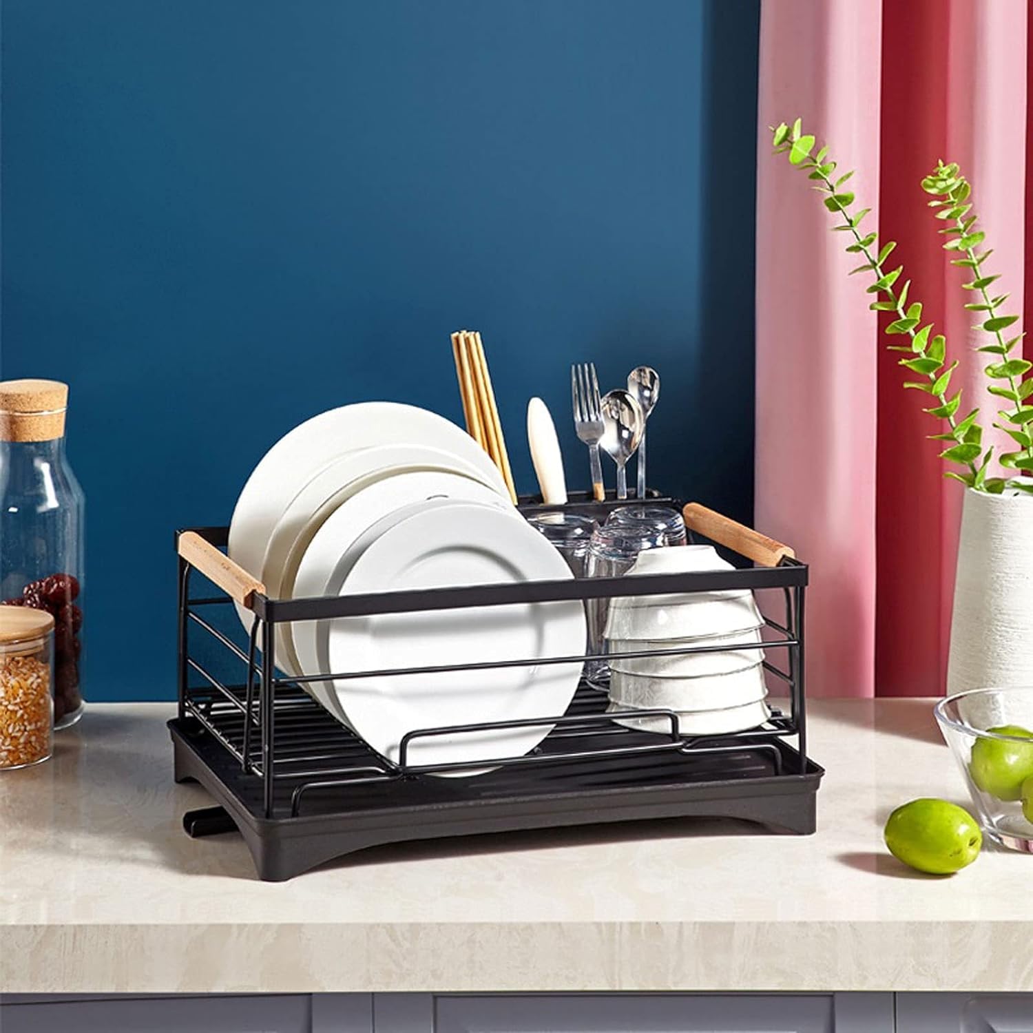 ARHAT Stainless Steel Dish Drying Rack for Kitchen Utensils | Compact Metal Dish Stand for Pantry & Countertop | Black Bartan Organizer (Not Assembled) | Perfect for Small Kitchens & Efficient Dish Storage