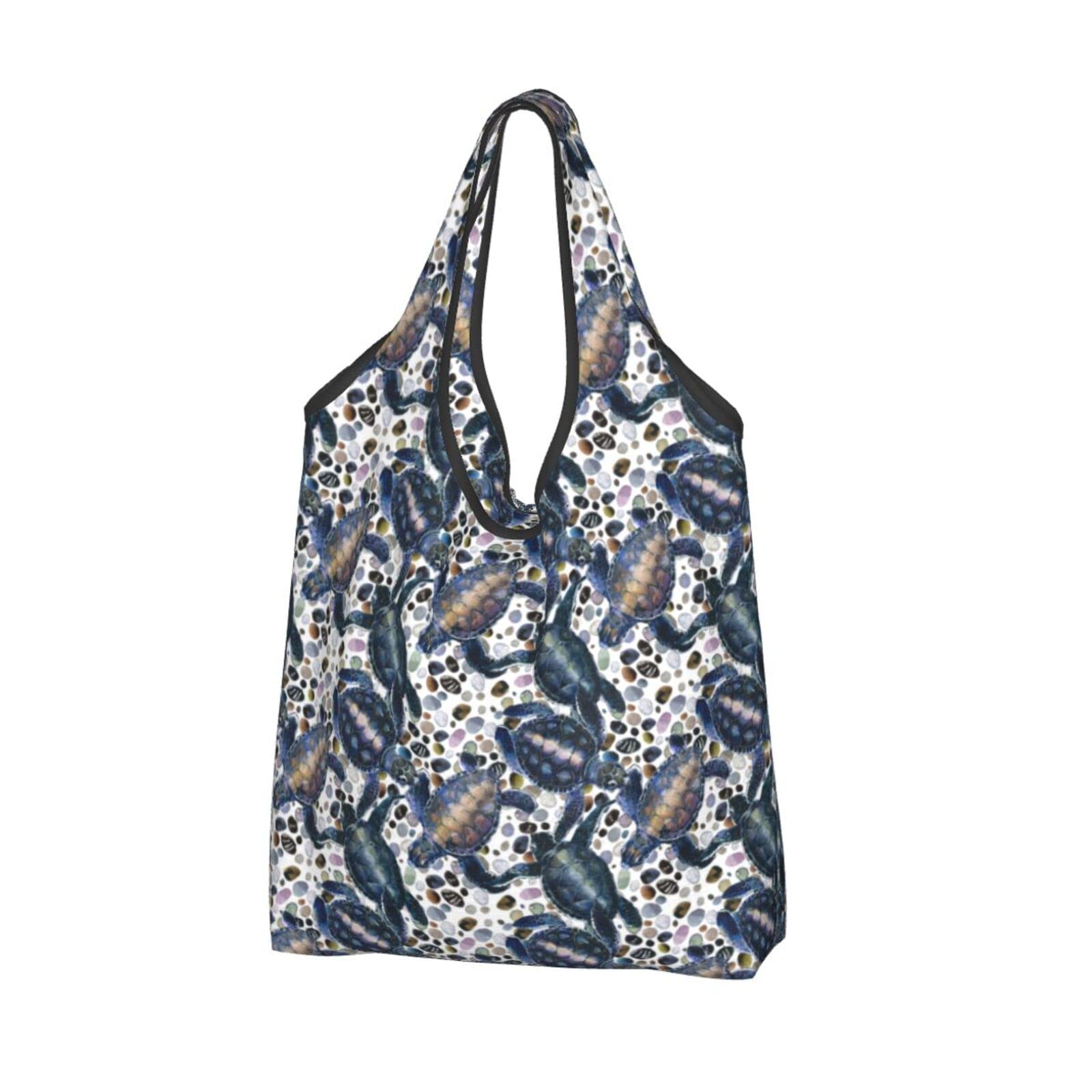 Eco-Friendly Waterproof Reusable Shopping Tote Bag - Large Foldable Grocery Bag with Sea Turtle Watercolor Design | Perfect for Grocery Shopping, Beach Trips & Sustainable Lifestyle