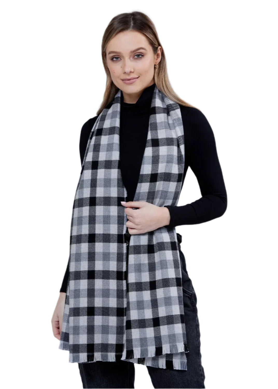 Foxford Giant Merino Wool Scarf - Soft Warm Winter Accessory, Charcoal Check Plaid Pattern for Men & Women | Perfect for Cold Weather, Outdoor Activities & Fashion Layering