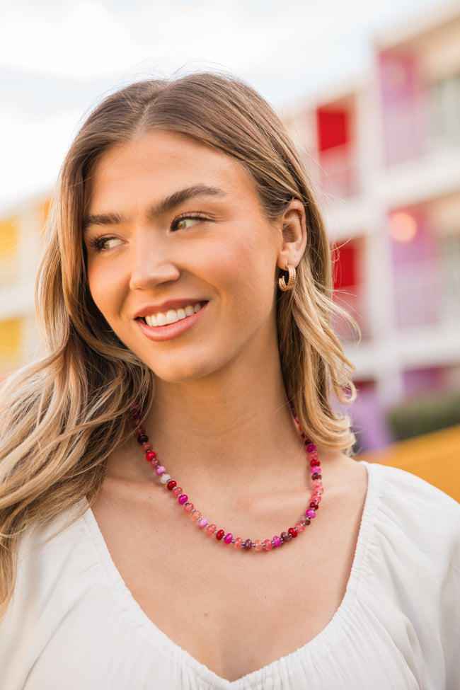 Elegant Pink Beaded Necklace for Women - Bohemian Style Handmade Jewelry - Perfect for Parties, Weddings & Date Nights - FINAL SALE