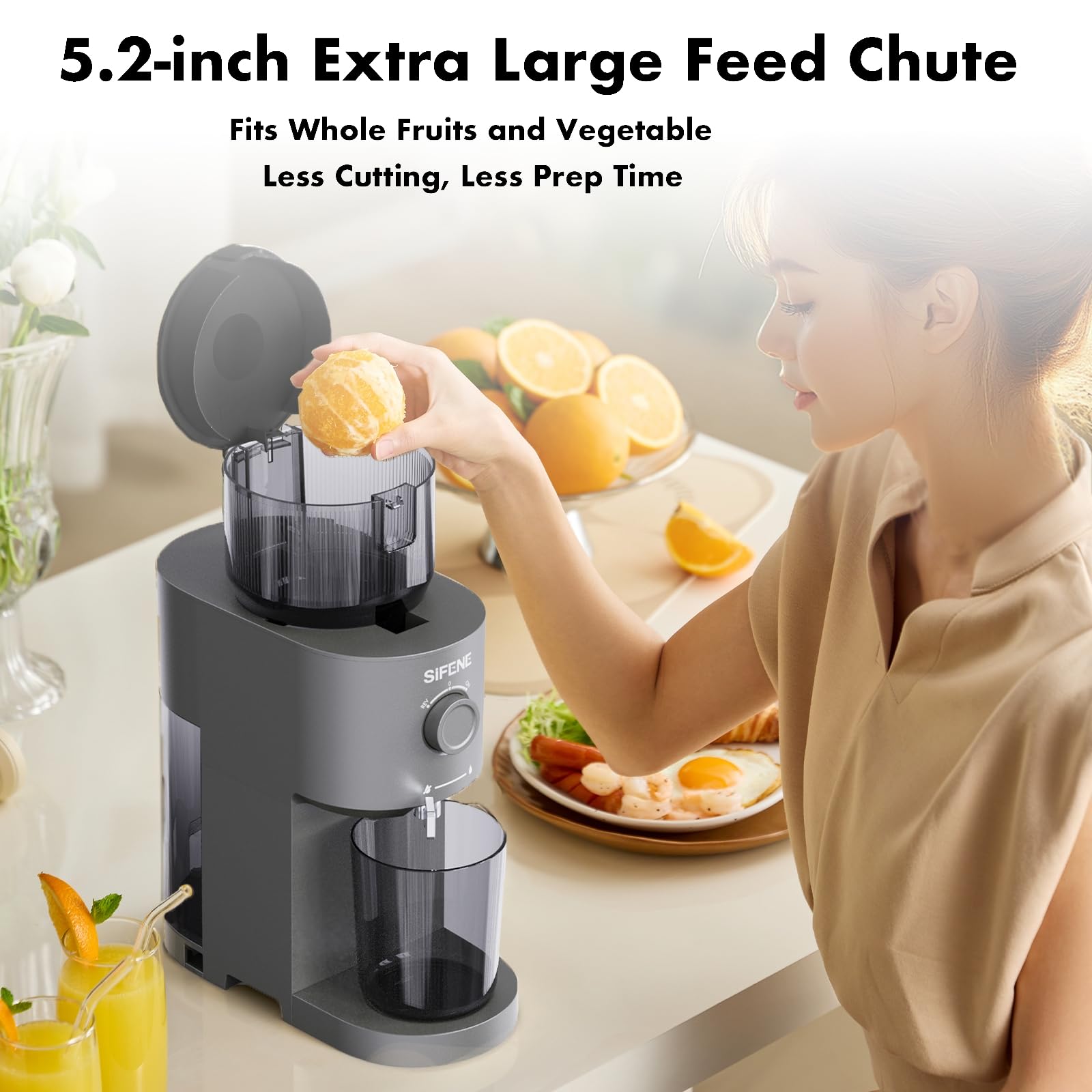 SiFENE Cold Press Juicer - Slow Masticating Juicer Machine with 5.2