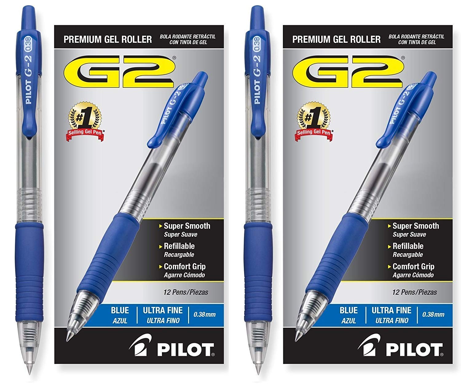 Pilot G2 Retractable Premium Gel Ink Roller Ball Pens - Ultra Fine Point 0.5mm - 24 Pack Blue Ink - Smooth Writing for Office, School & Note Taking - Perfect for Professionals & Students
