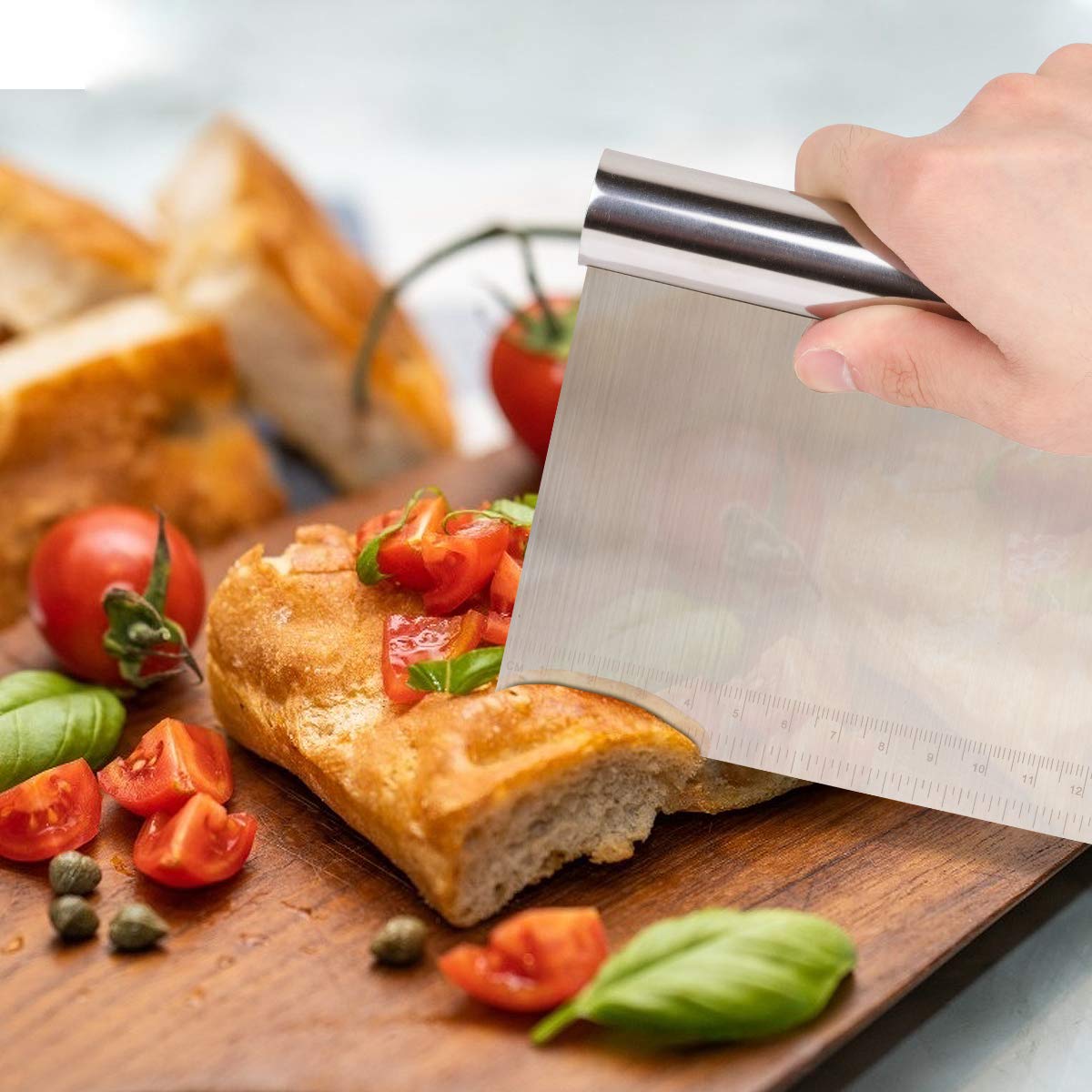 Vicloon 3-Piece Stainless Steel Dough Scraper Set with Handle & Measuring Scale - Flexible Baking Spatula for Pizza, Pastry, Bread Dough & Cake Decorating - Perfect for Home Bakers & Professional Kitchens