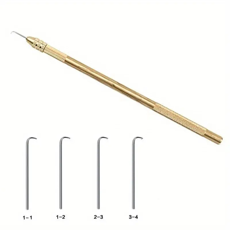 Professional Wig Making Needle Kit with Brass Handle & 4 Hooks - Perfect for Hair Extensions, Weaving, and Styling at Home or Salon
