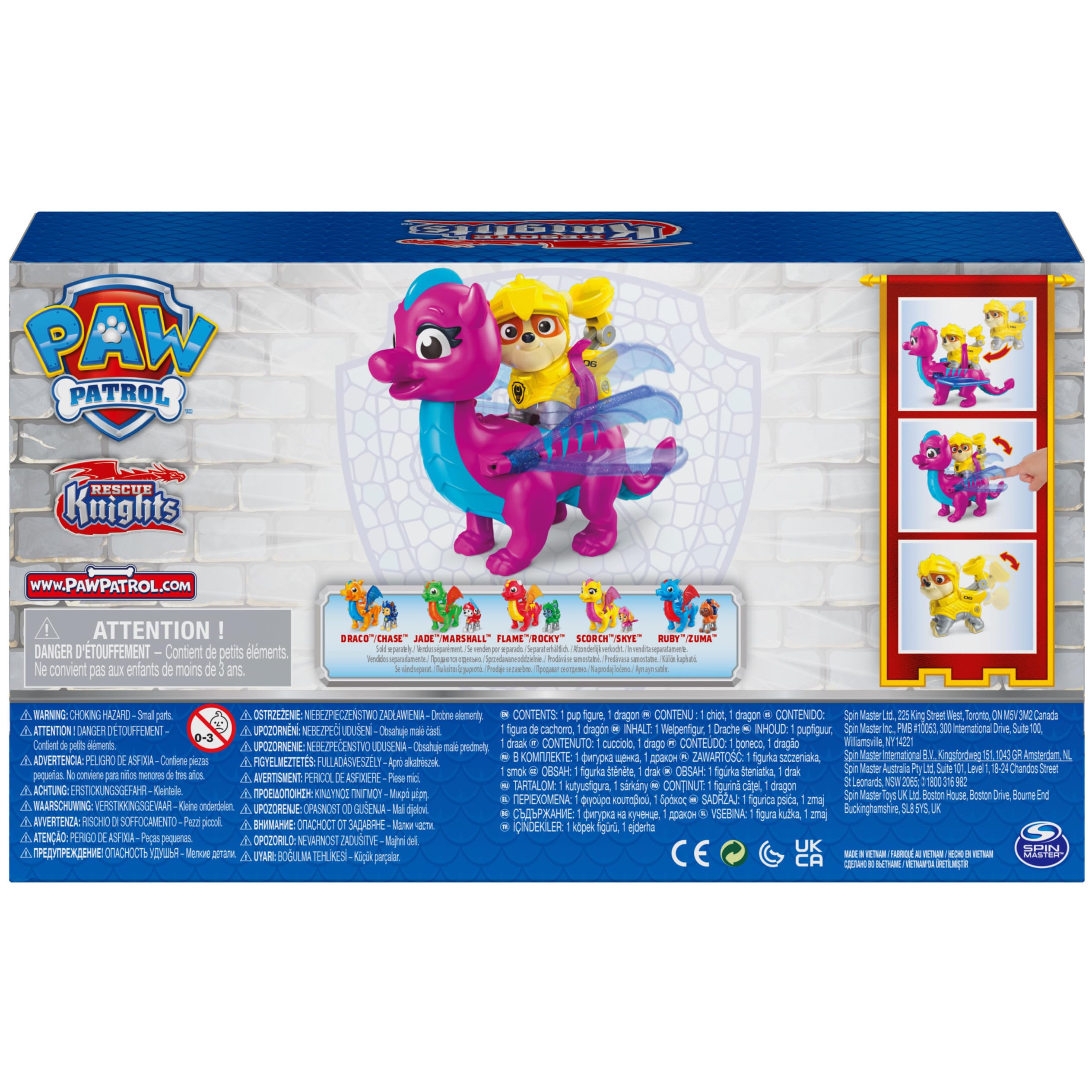 Paw Patrol Rescue Knights Rubble & Dragon Blizzie Action Figure Set - 2 Pack Kids Toy for Boys & Girls Age 3+ | Birthday Gift, Pretend Play, Adventure Role Play