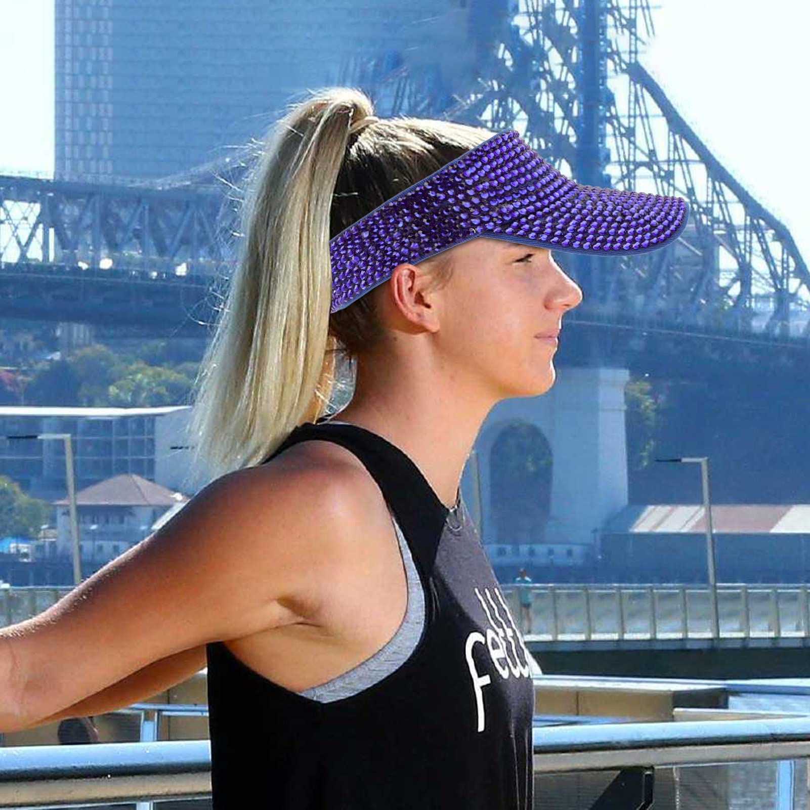 Shiny Rhinestone Adjustable Sport Sun Visor Hat for Women & Men - Breathable Summer Golf Tennis Running Jogging Cap | Perfect for Outdoor Sports, Beach Vacations & Summer Activities