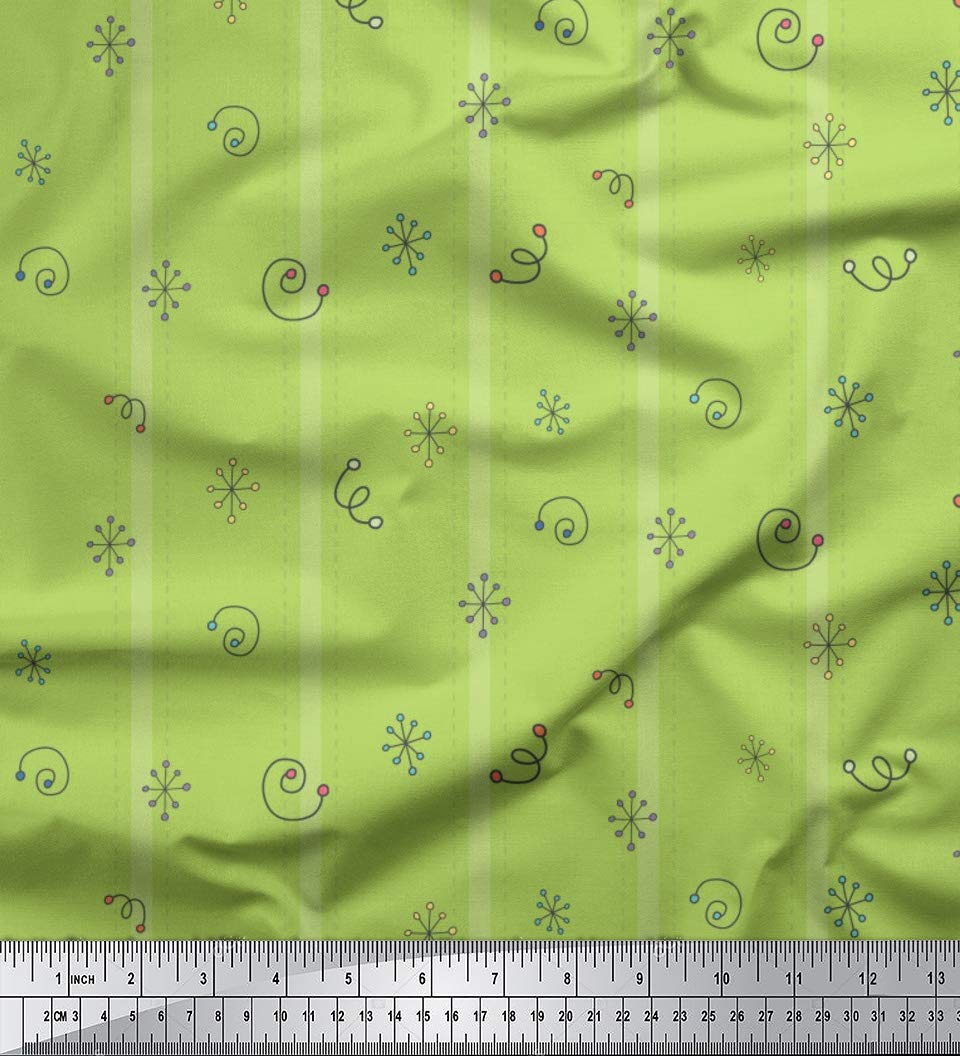 Soimoi Moss Green Georgette Fabric by The Yard - 42 Inch Wide Stripe & Square Geometric Printed Textile - Modern Chic Pattern for Dresses, Curtains, DIY Projects & Home Decor