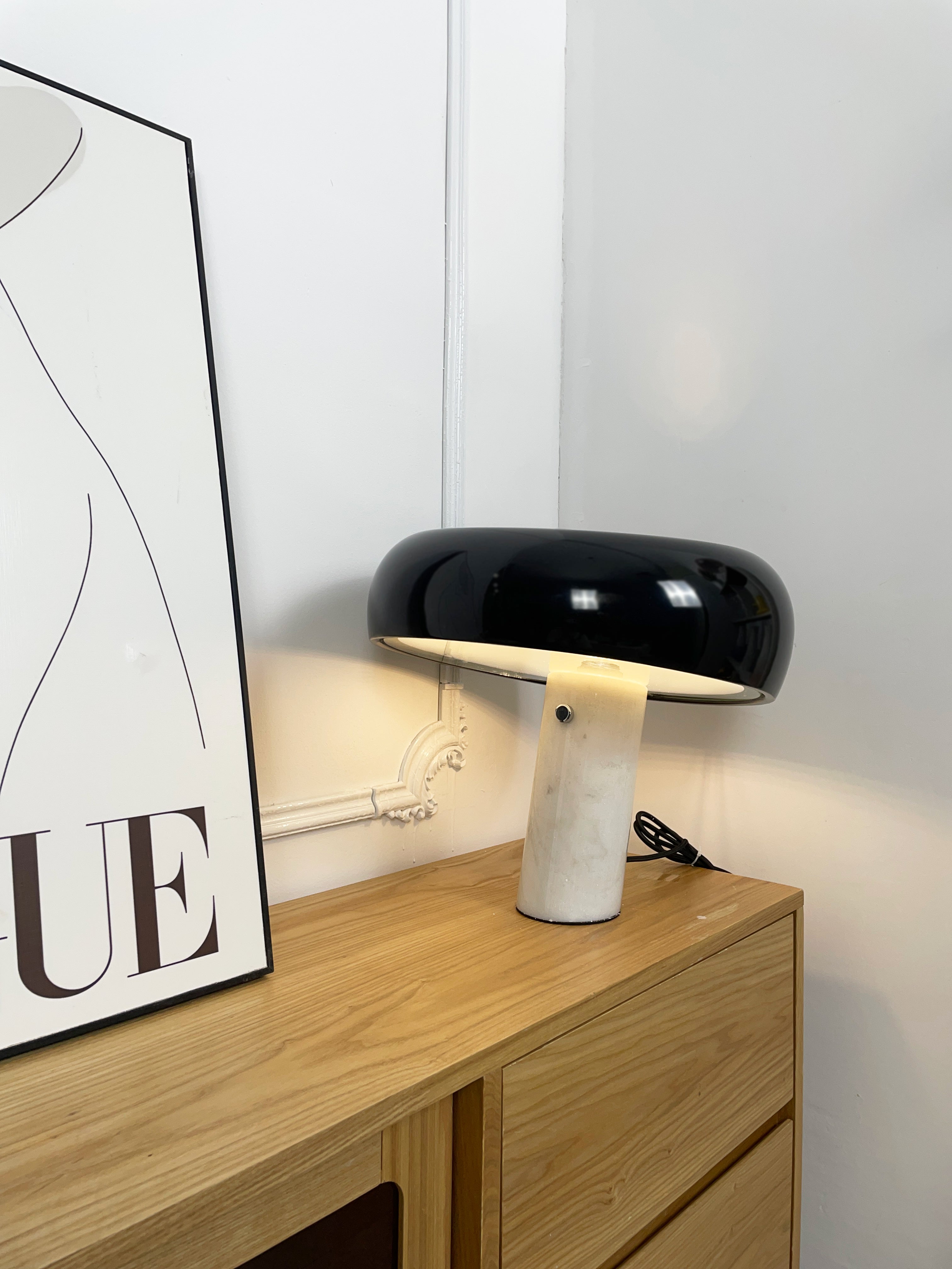 Nucleus Marble Table Lamp - Modern Home Decor Lighting for Bedroom, Living Room & Office - Elegant Nightstand Lamp with Natural Stone Base