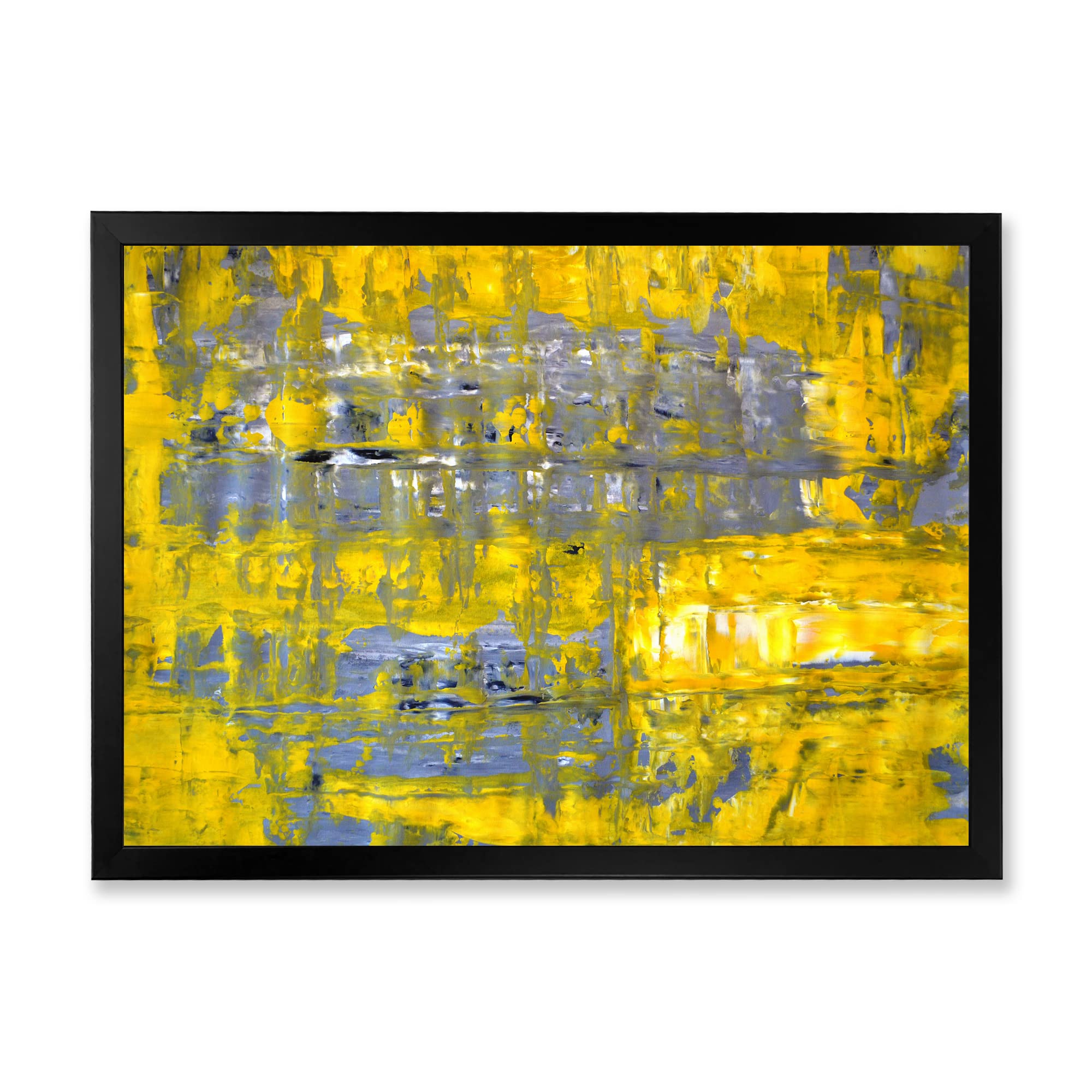 DesignQ Yellow Meets Grey Abstract Art Print - Modern Framed Wall Decor for Living Room, Bedroom & Office - Contemporary Home & Office Decoration