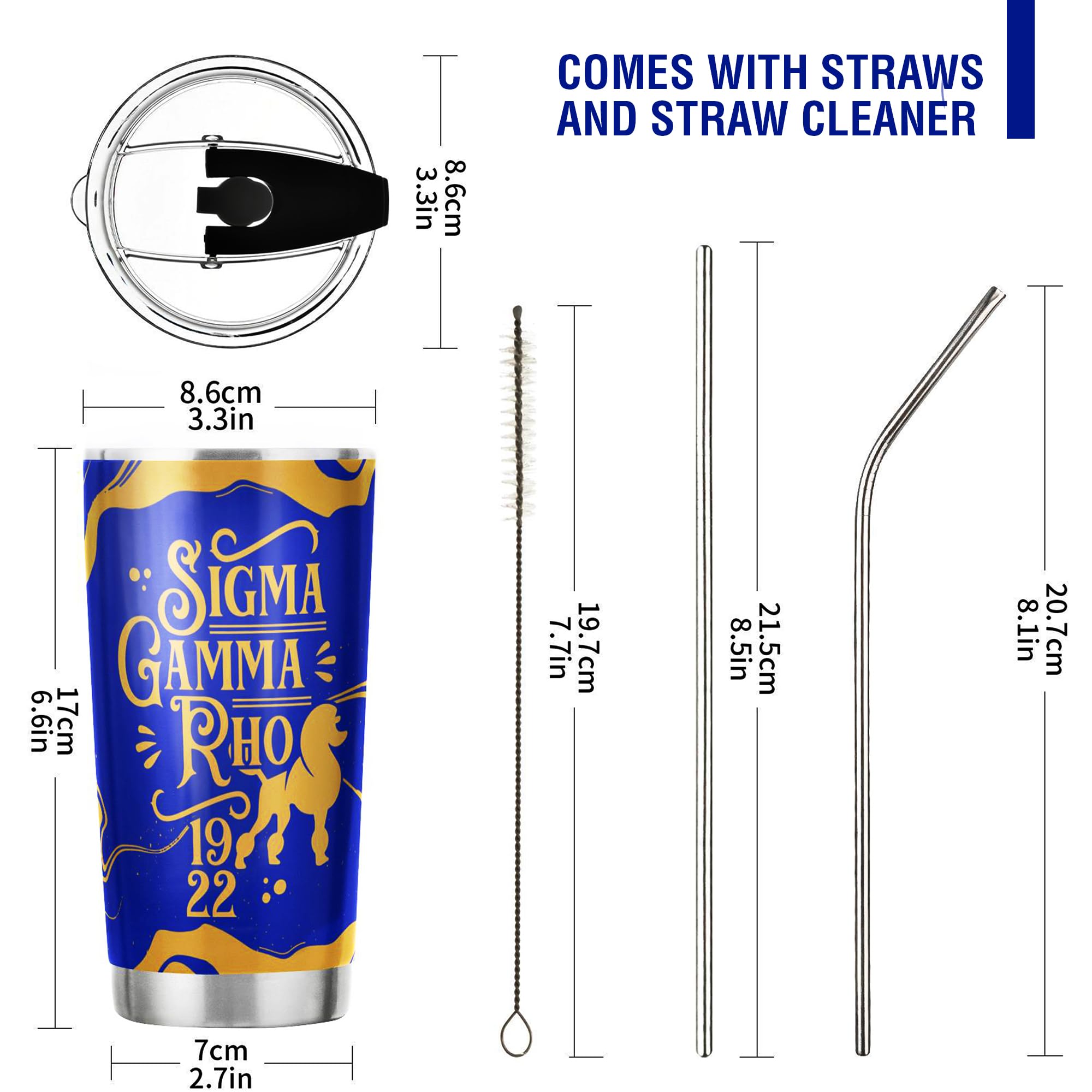 BBGreek Sigma Gamma Rho 20 oz Stainless Steel Insulated Tumbler - SGRho 1922 Sorority Cup with Lid & Straw - Perfect for Sisterhood Events, College Parties & Greek Life Accessories