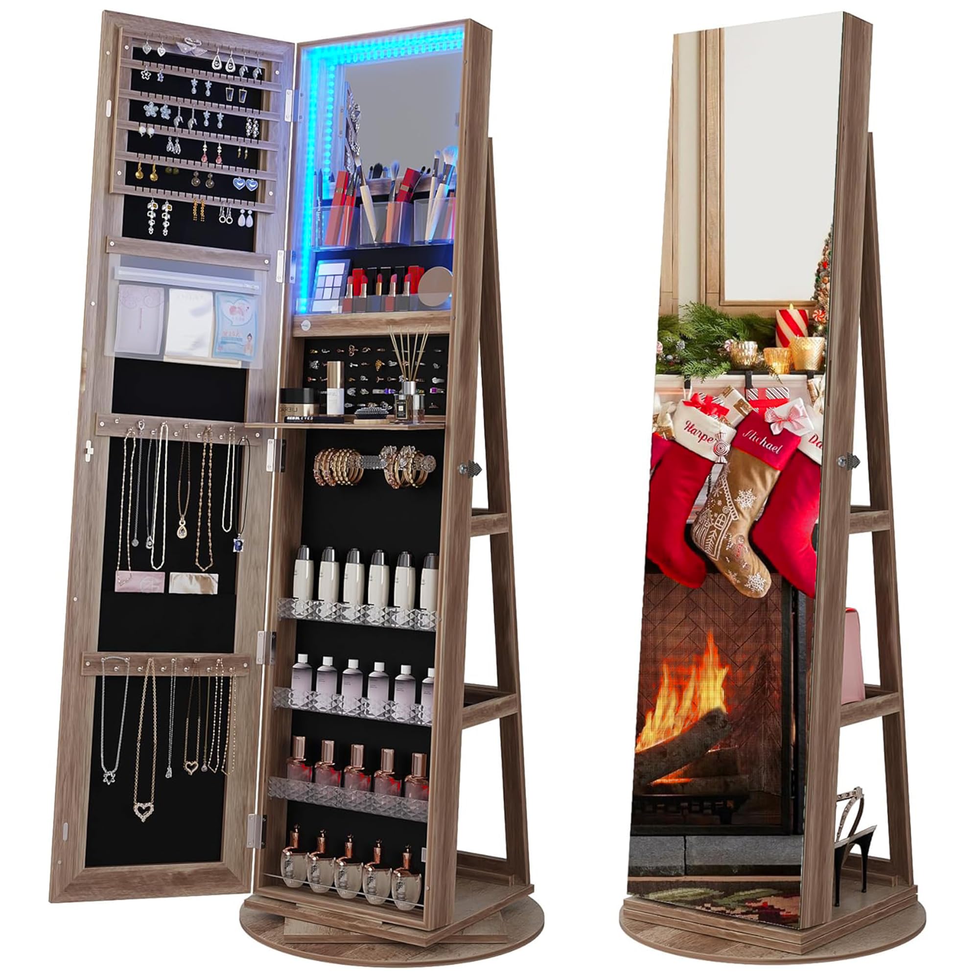 360° Rotating Jewelry Armoire with LED Lights - 63