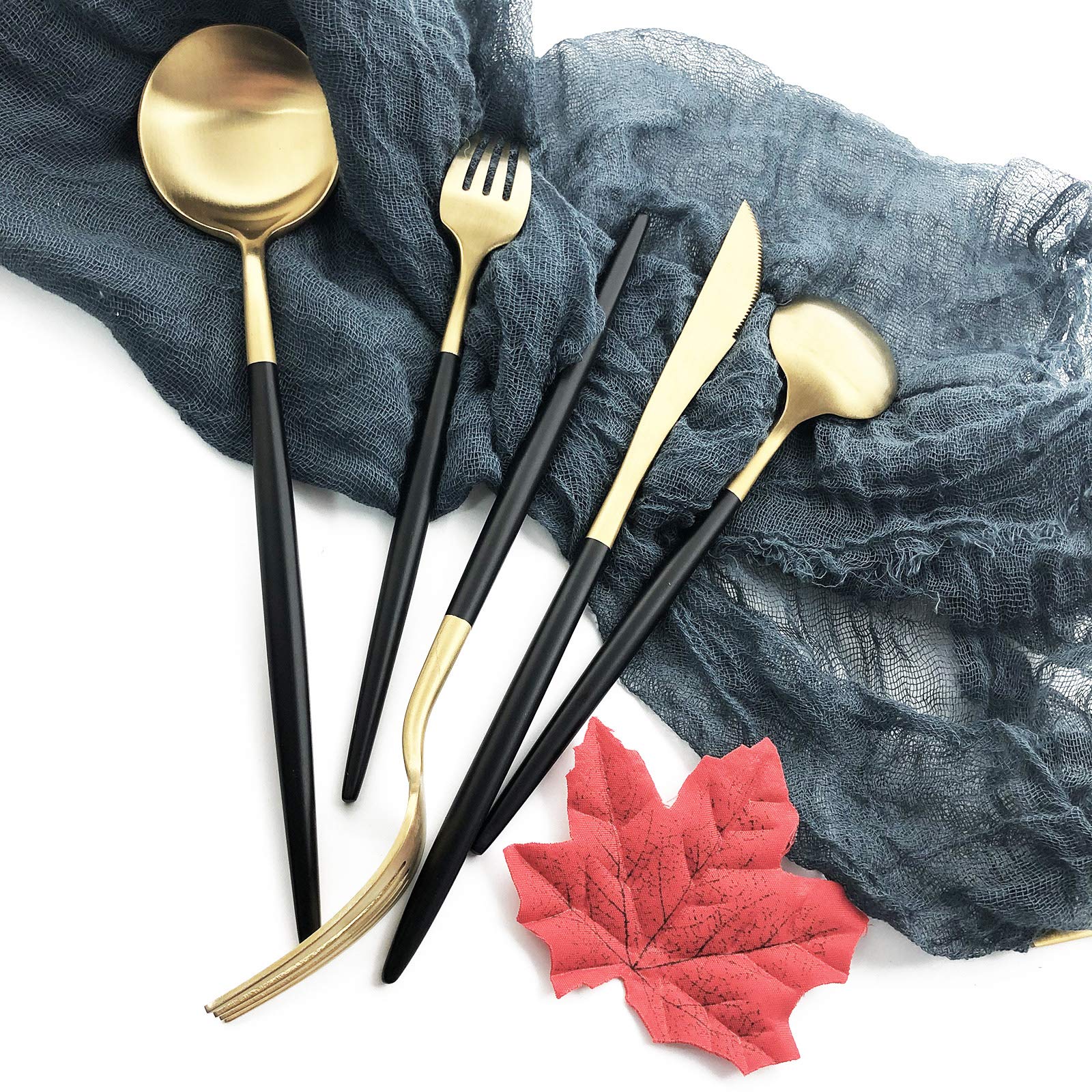 Premium 18/10 Stainless Steel Flatware Set - Matte Gold & Black 10-Piece Silverware Set for 2 - Hand-Polished Satin Finish Cutlery - Dishwasher Safe Utensils for Home, Restaurant & Dinner Parties - Elegant Tableware for Weddings, Holidays & Fine Dining