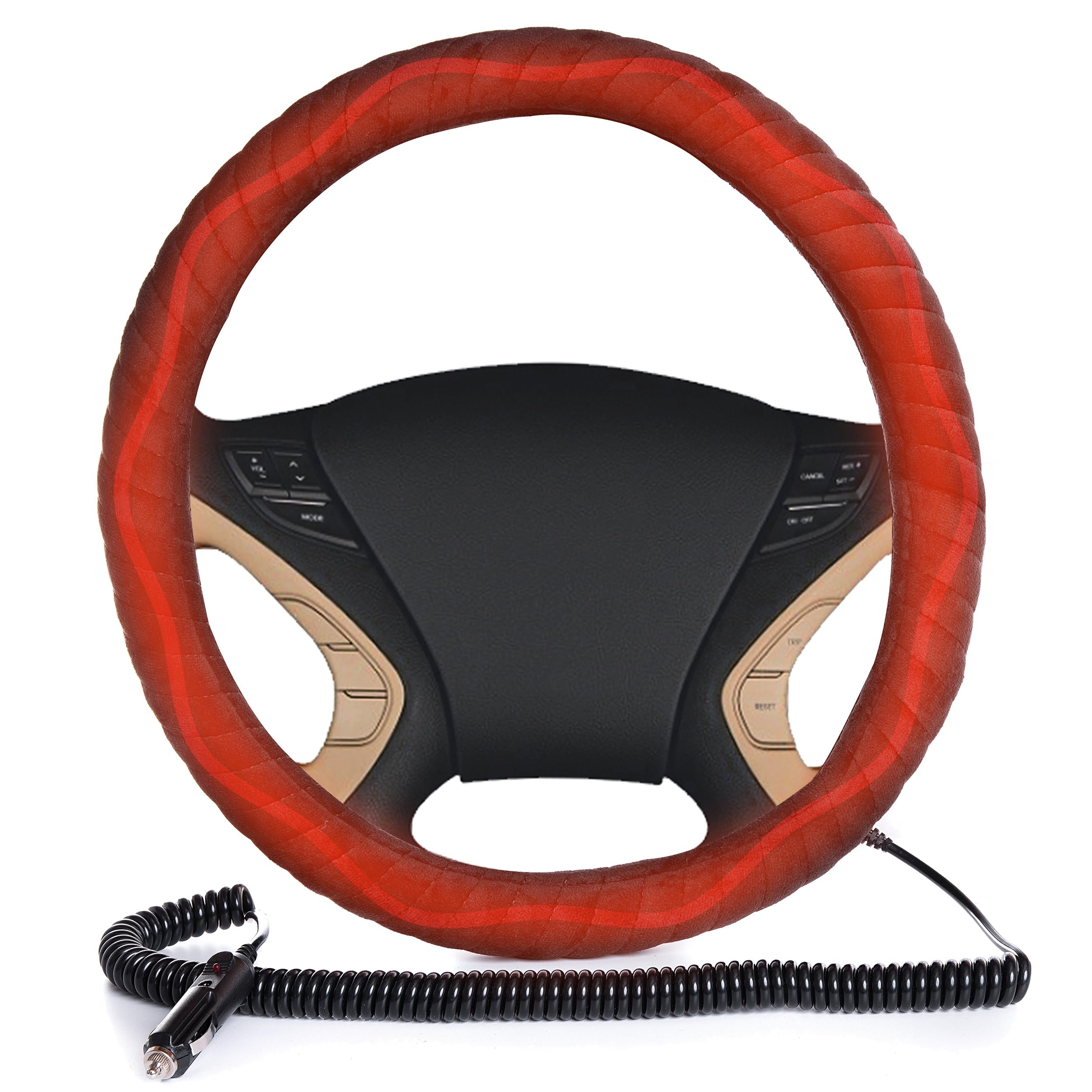 VaygWay 12V Heated Steering Wheel Cover - Premium Soft Plush Car Steering Warmer for Winter Driving, 15