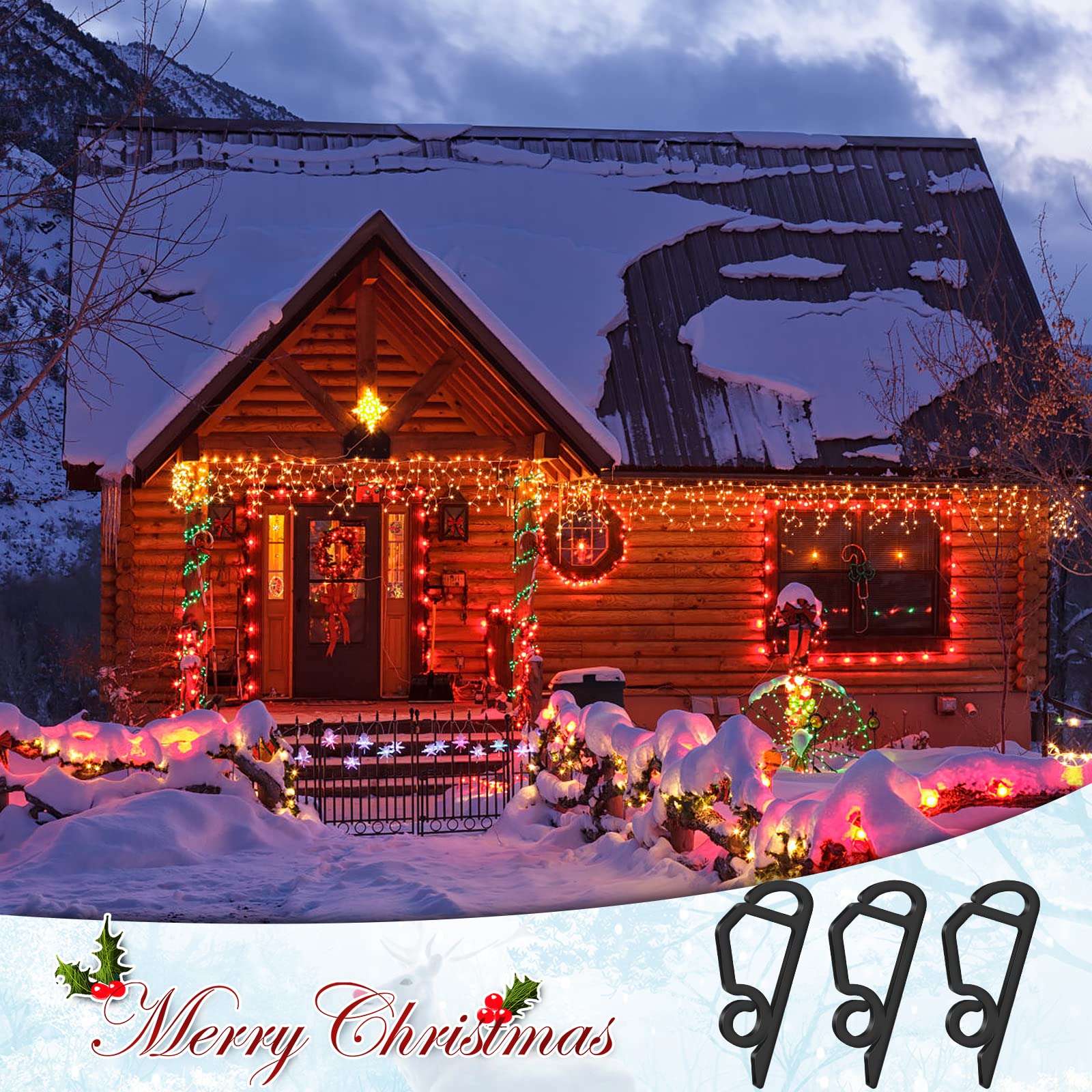 SelfTek 120 Pcs Black Plastic Gutter Hooks for Outdoor String Lights - Heavy Duty Christmas Light Clips for Roof, Porch & Patio Decorations - Weatherproof Hanging Solution for Holiday & Party Lighting