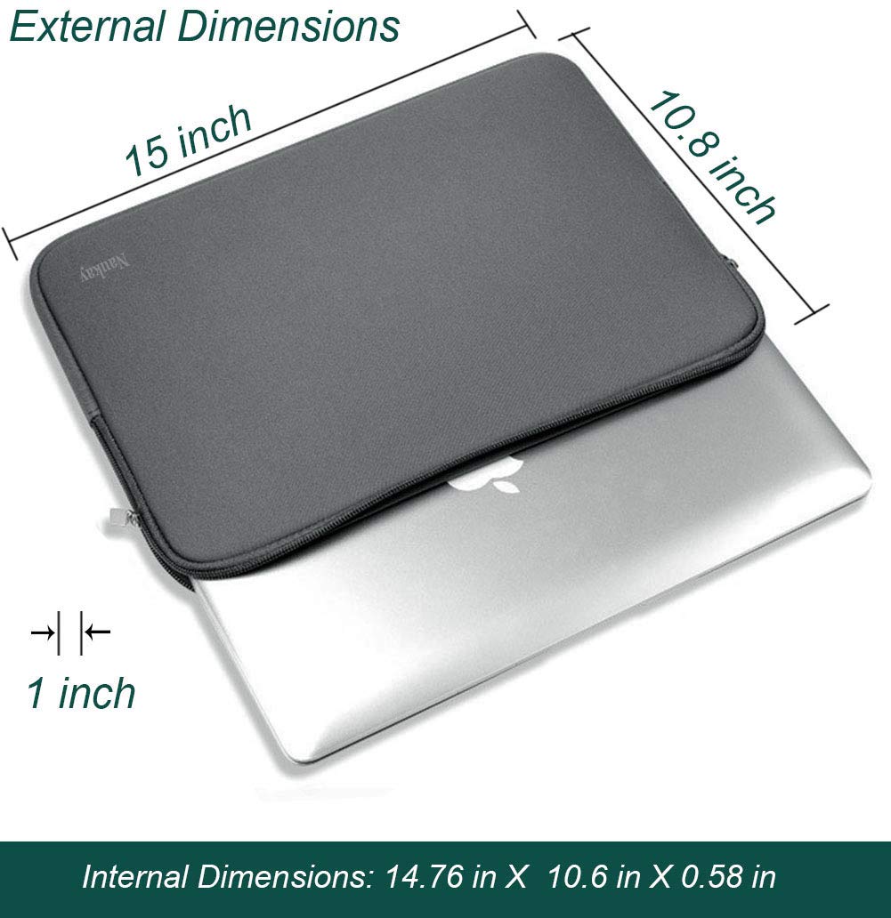 15.6 Inch Neoprene Laptop Sleeve Bag - Water Resistant Notebook Case for MacBook, Tablet & Computer - Grey, Perfect for Office, Travel & School