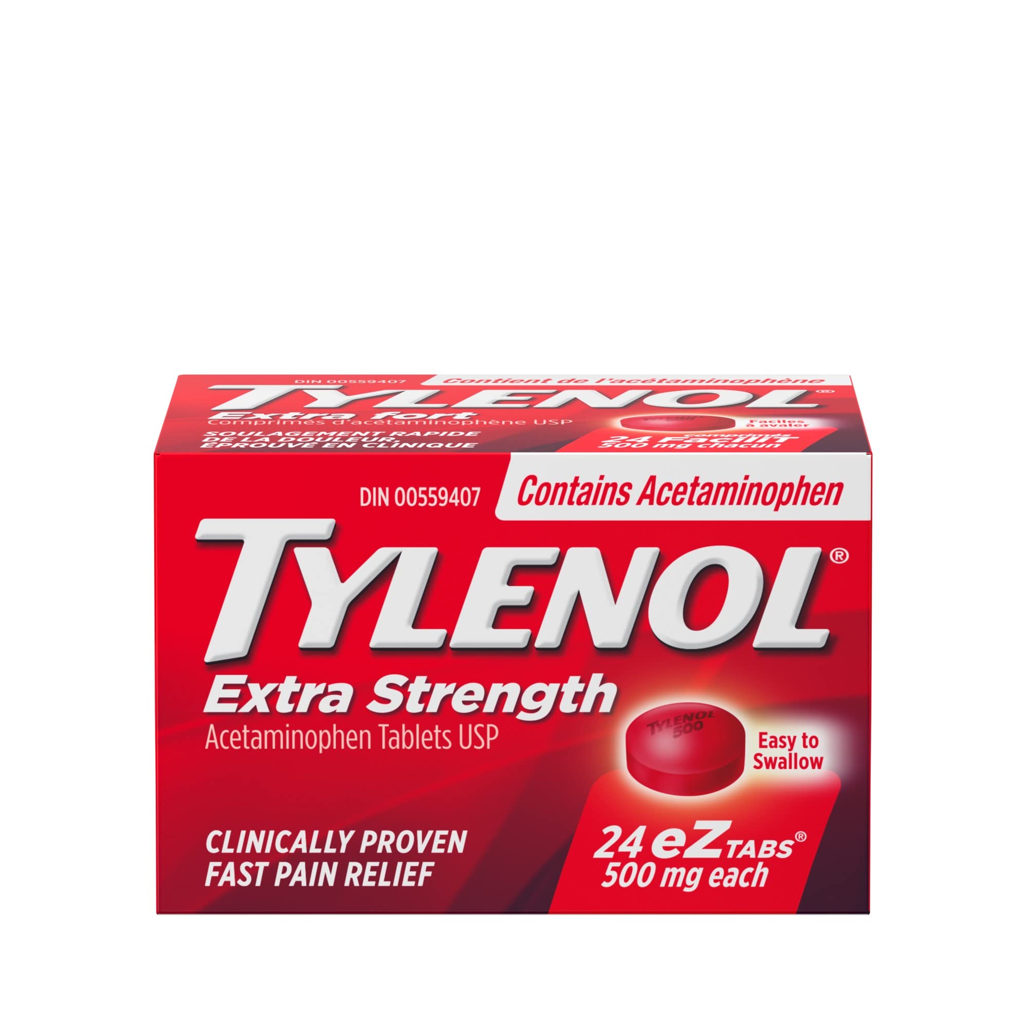 Tylenol Extra Strength Acetaminophen Pain Reliever Tablets 500mg - Fast-Acting Headache & Fever Relief for Adults - Home, Office & Travel Use
