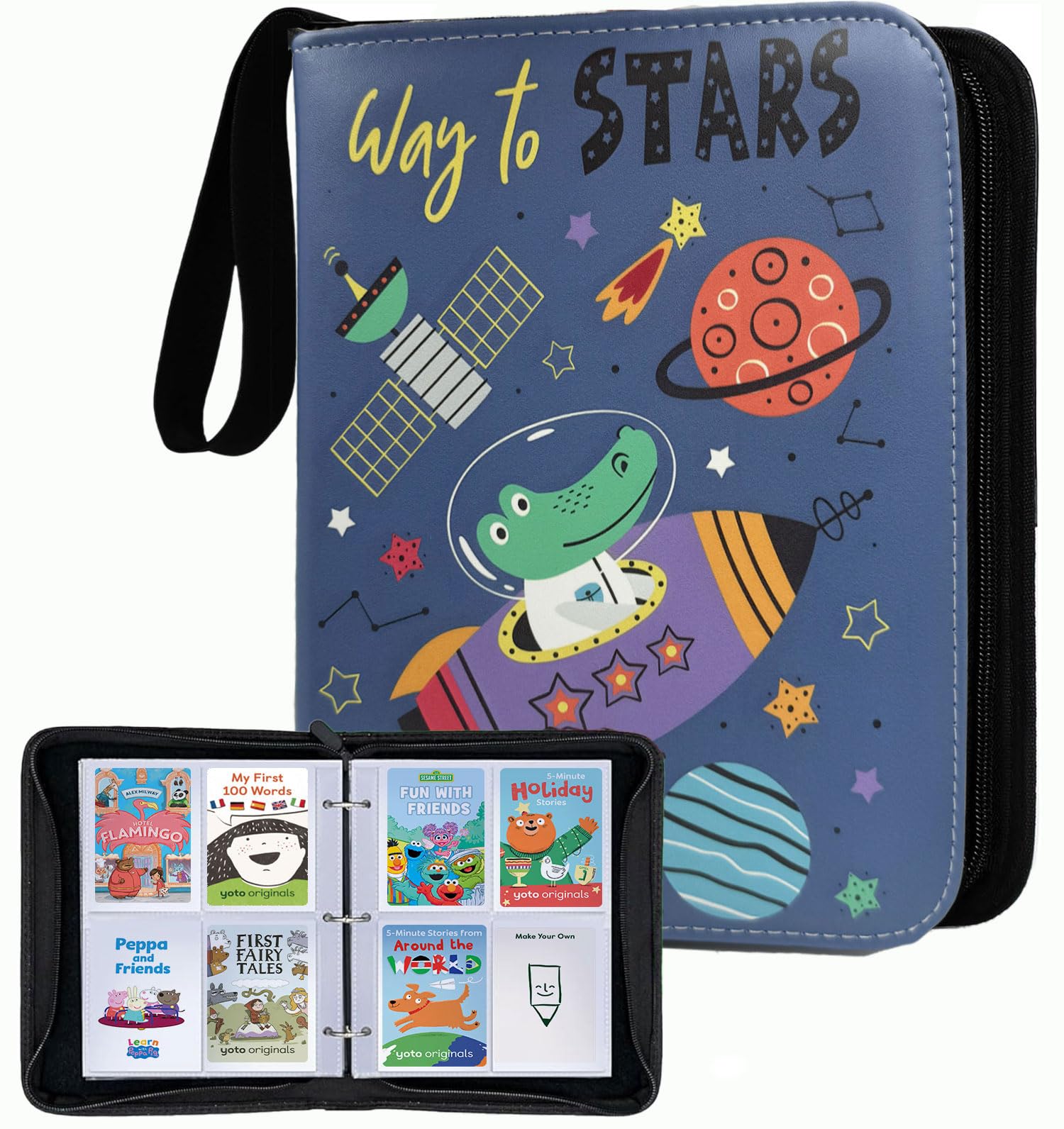 Yoto Card Holder - 120 Cards Capacity Zippered Organizer Binder for Yoto Player & Yoto Mini | Portable Storage Case for Kids' Audio Cards | Perfect for Travel, Home & Classroom Use (Blue)