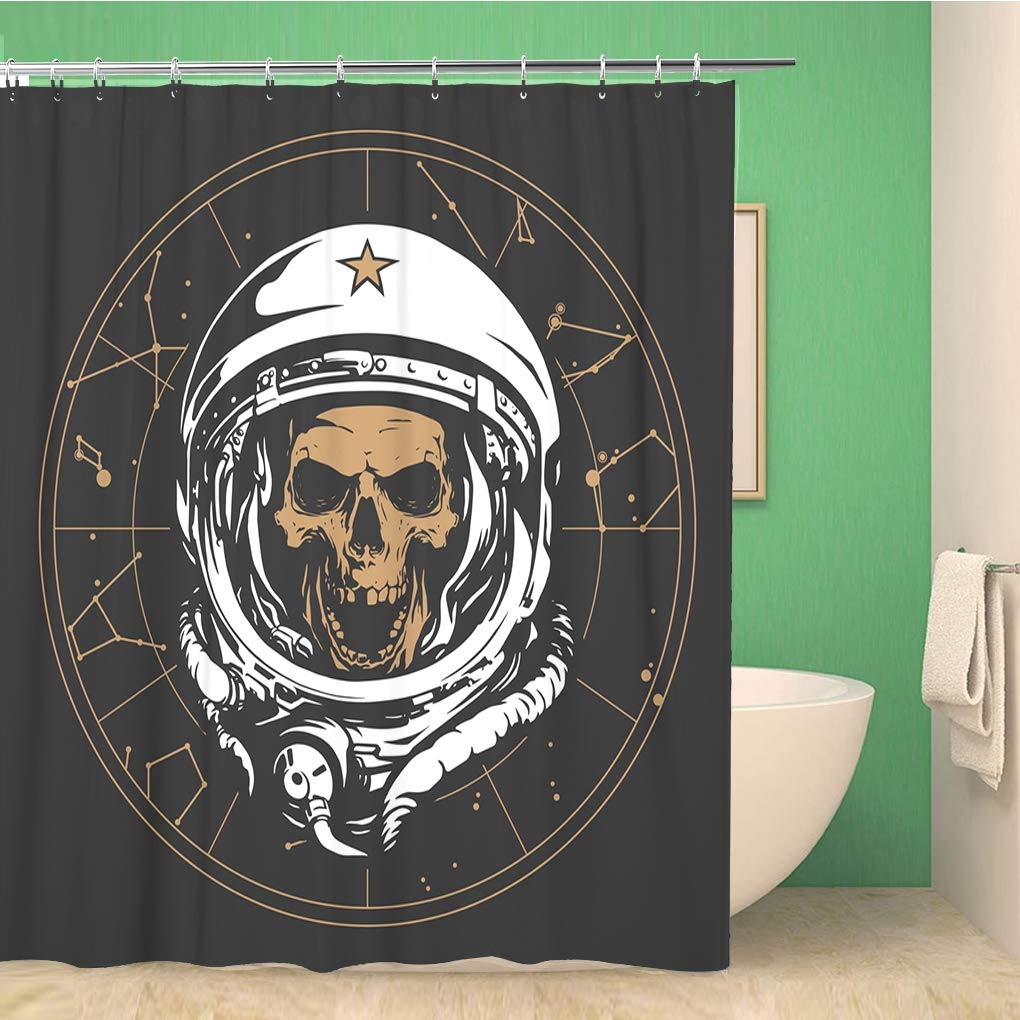 Awowee Waterproof Bathroom Shower Curtain Set - 72x78 Inches Astronaut & Skull Space Design with Rust-Resistant Hooks | Perfect for Sci-Fi Themed Bathrooms, Space Enthusiasts & Vintage Decor Lovers