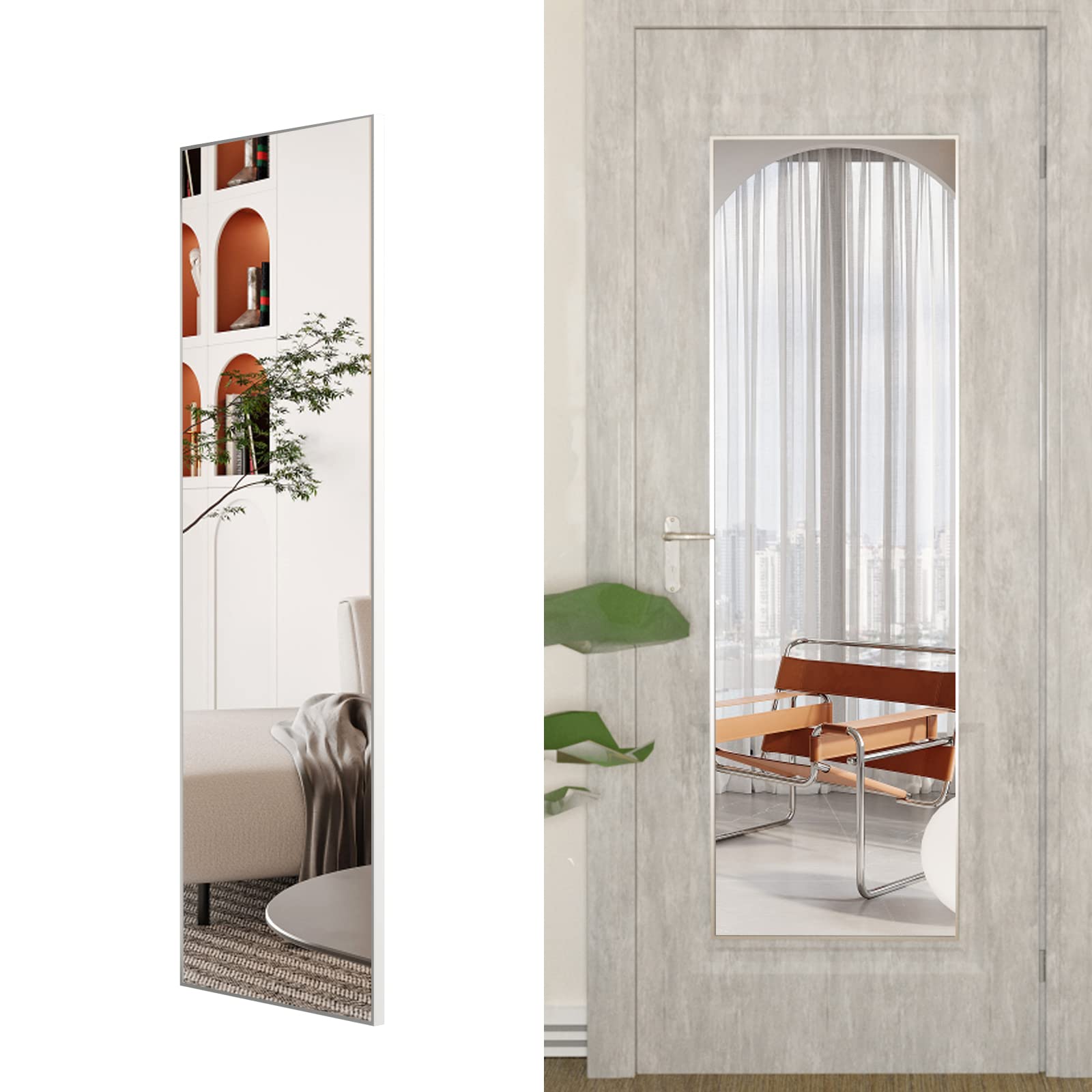WETECH 47x14 Inch Silver Wall-Mounted Full Length Mirror with Aluminum Frame - Over The Door Hanging Mirror for Bedroom, Bathroom & Entryway Decor