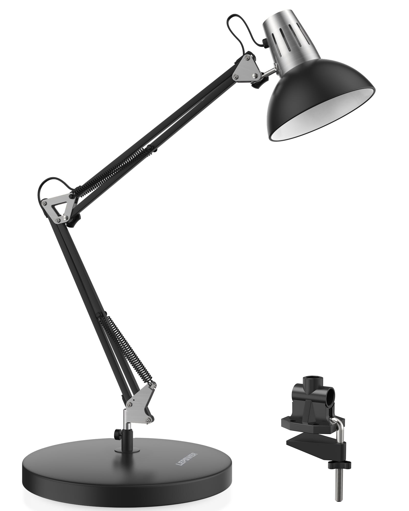 LEPOWER Adjustable Metal Desk Lamp with Clamp - Architect Swing Arm Task Light, Eye-Caring Reading Lamp for Study, Office & Bedroom (Black) | Perfect for Late-Night Work, Homework & Cozy Reading