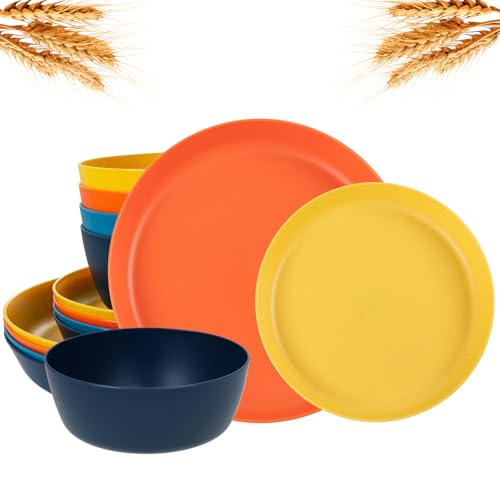 Yellow,Orange,Blue and Dark Blue Wheat Straw Plates and Bowls