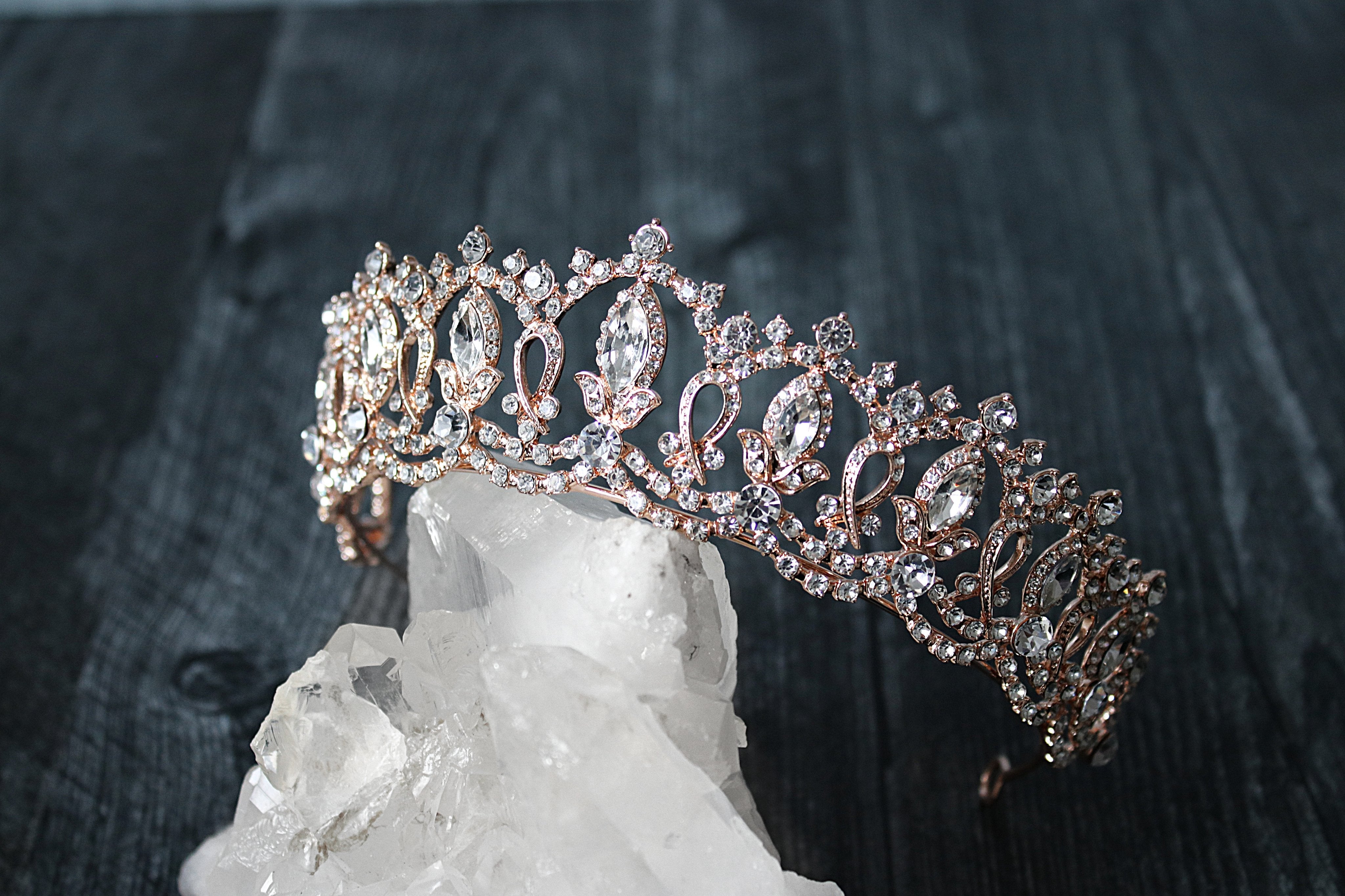 GRAND SERENA Rose Gold Tiara with Colored Accent Stones - Elegant Bridal Crown for Weddings, Prom, Pageants & Special Occasions