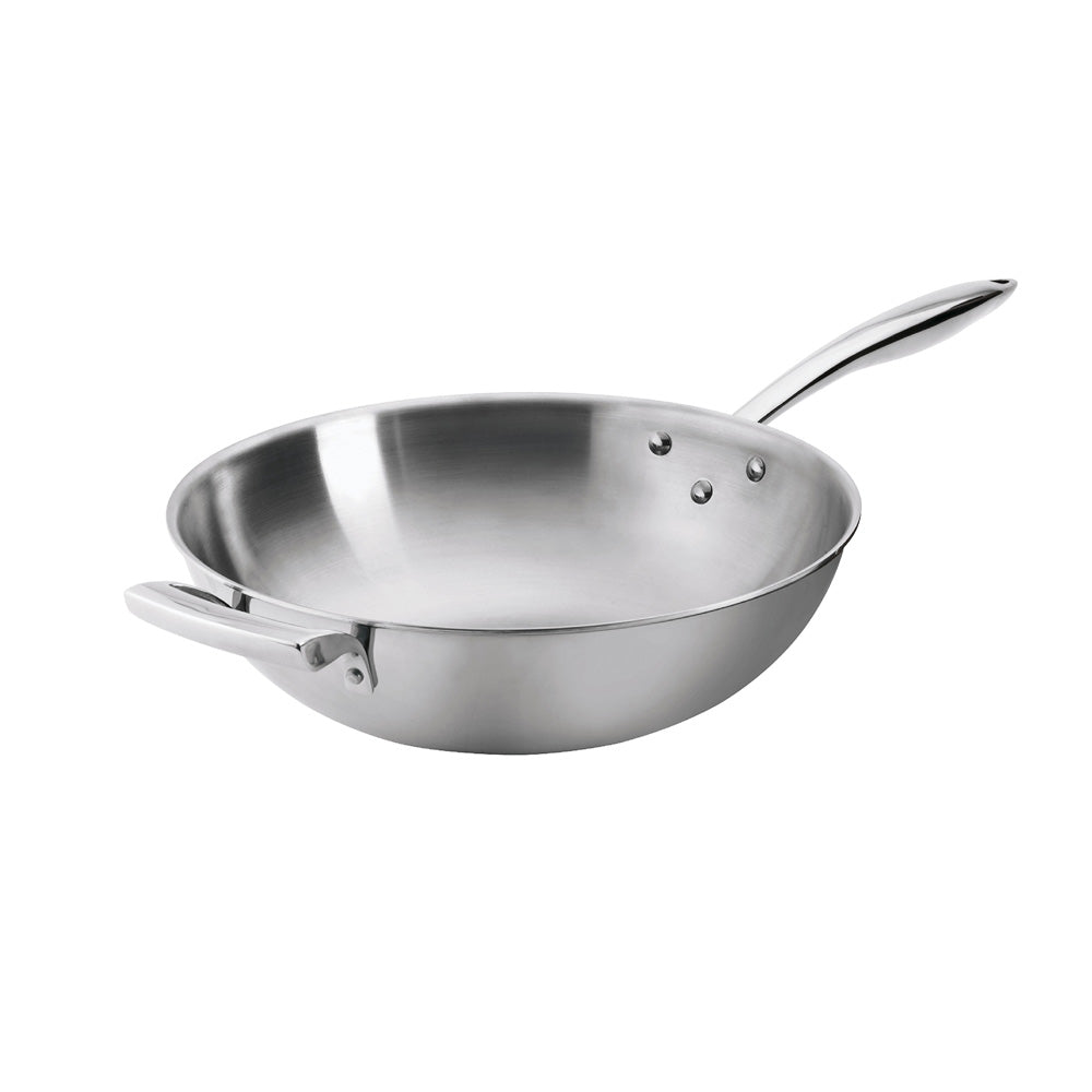 Thermalloy Triply 14-Inch Stainless Steel Wok Pan - Professional Stir Fry Pan for Asian Cooking, Sautéing & Deep Frying - Induction Compatible & Oven Safe Up to 500°F