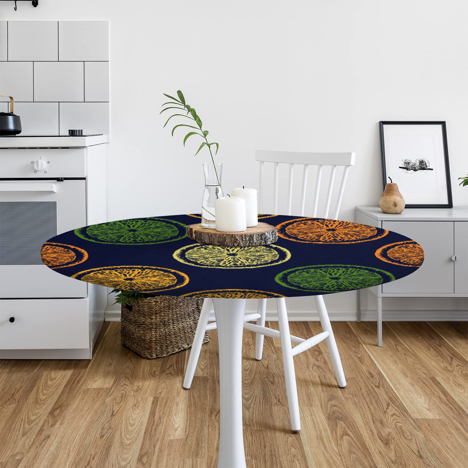 Fantasy Citrus Slices Waterproof Vinyl Tablecloth - Elastic Edged Fitted Cover for 45