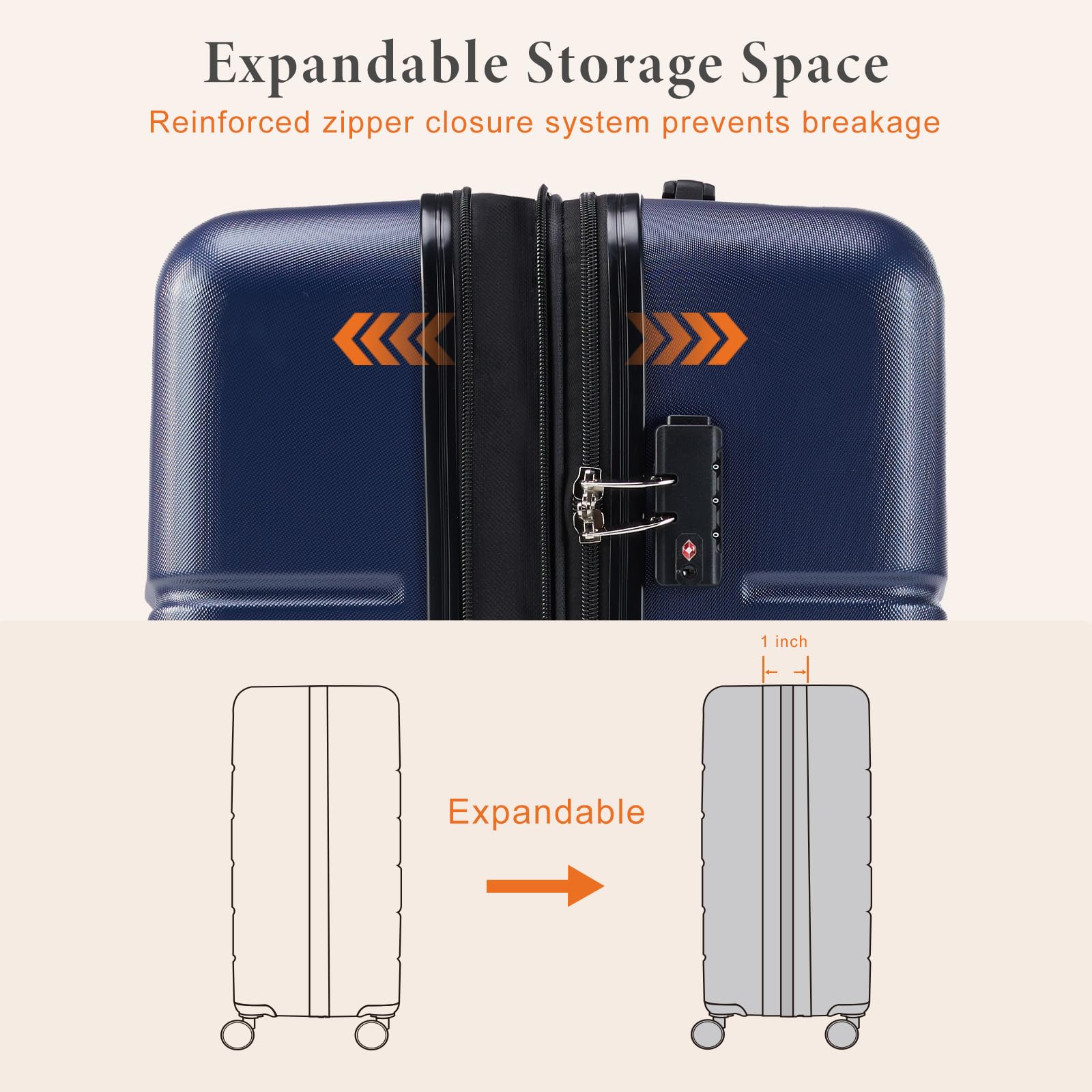 Sweetcrispy Expandable Hard Shell Carry-On Luggage with TSA Lock & 360° Spinner Wheels - 24 Inch Modern Blue Suitcase for Travel, Business Trips & Weekend Getaways