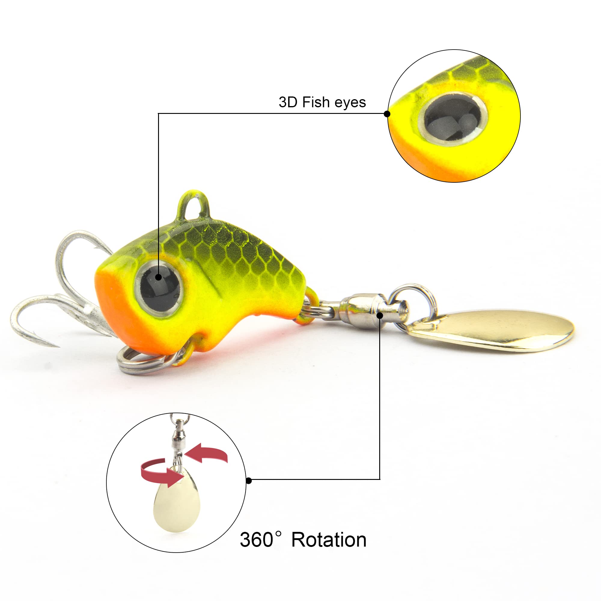 VIB Tail Spinners - Metal Bass Fishing Lures Kit with Tackle Box | Freshwater & Saltwater
