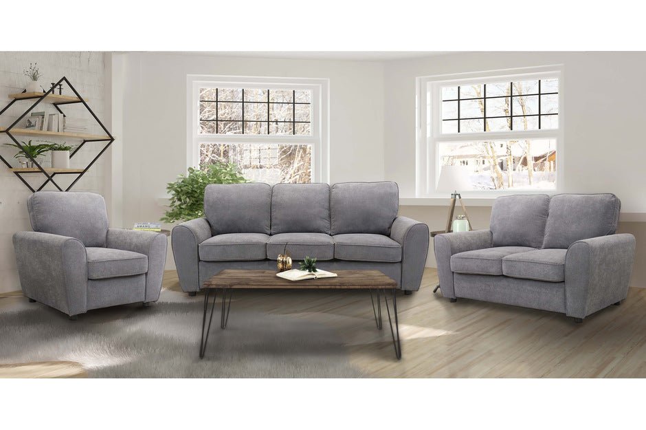 Bethany Collection Grey Sofa Set - Modern 3-Piece Living Room Furniture for Small Spaces - Perfect for Apartments, Condos, and Cozy Homes