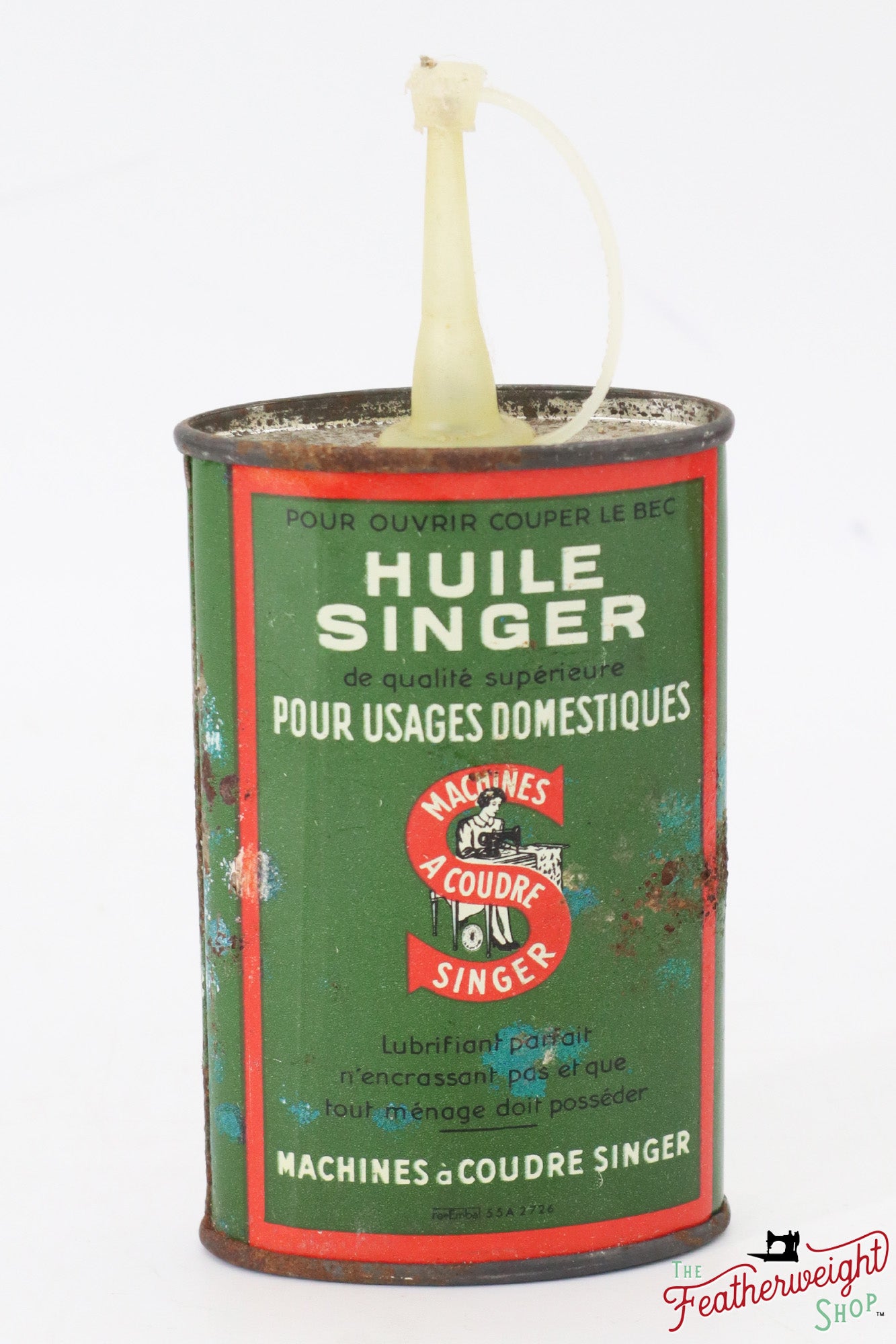 Vintage Original Singer Oil Can with French Plastic Spout - Rare Collectible for Sewing Machine Maintenance & Antique Restoration