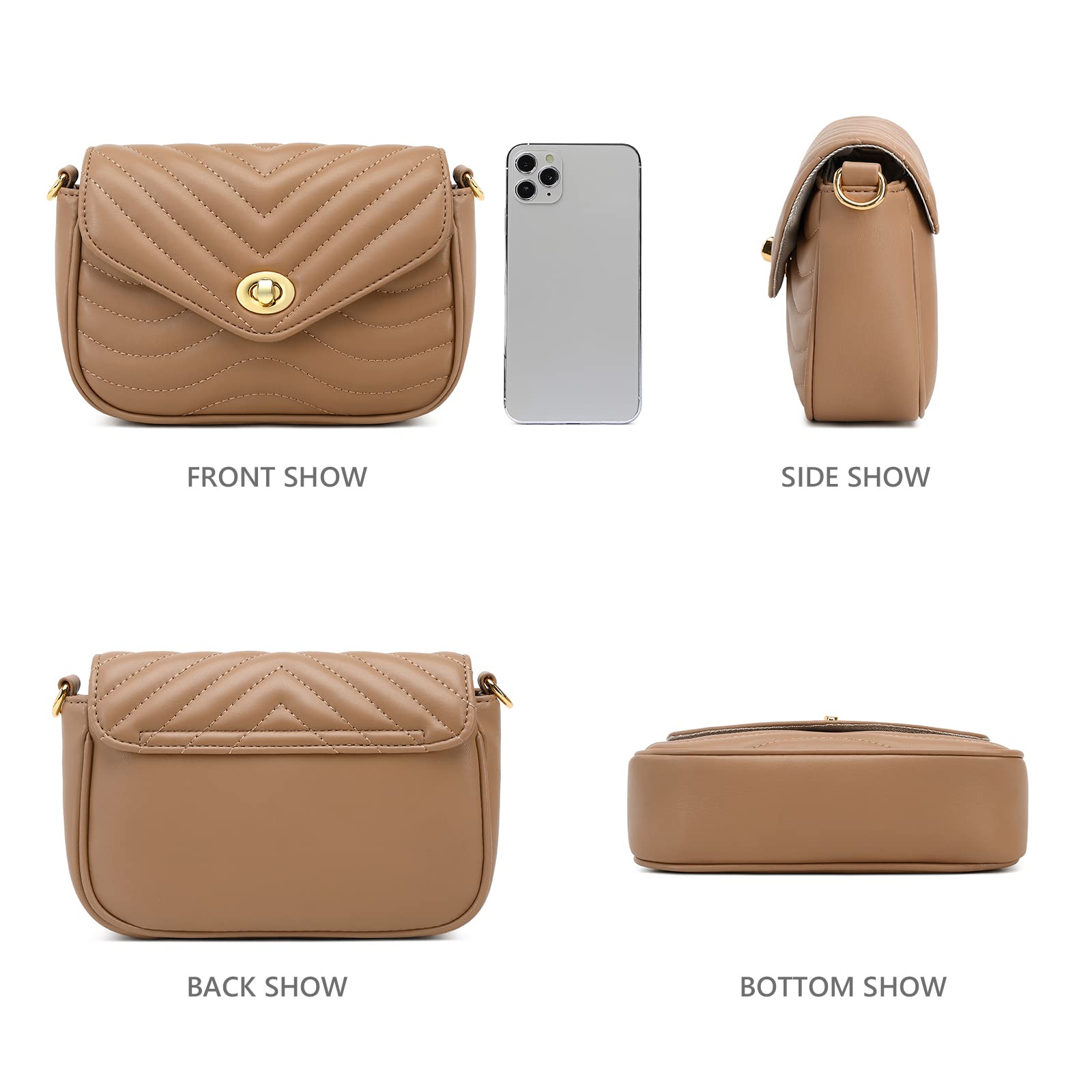 JEEHAN Quilted Crossbody Bags for Women - Stylish Designer Shoulder Handbag Small Purse - Perfect for Everyday Use, Travel & Shopping
