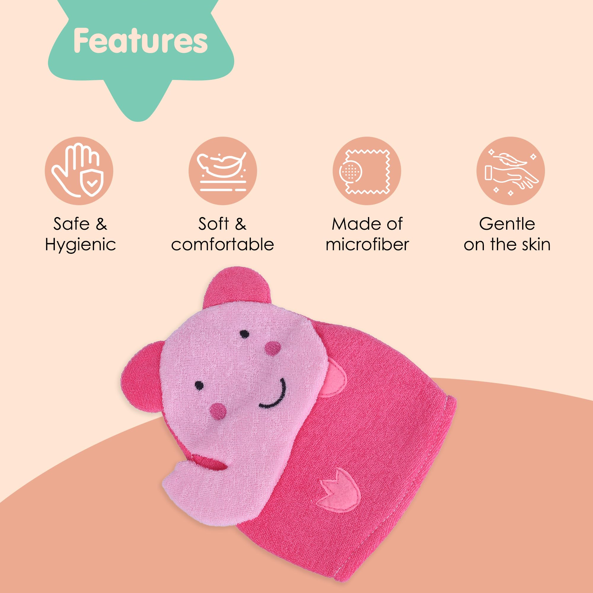 BabyMoo Blushing Elephant Pink Hand Puppet Bath Wash Gloves & Washcloth Mitt for Kids, Toddlers & Infants - Soft Terry Cloth Body Scrubber for Mommy & Baby Boy/Girl (1 Count) - Perfect for Bath Time, Baby Shower Gifts & Sensory Play