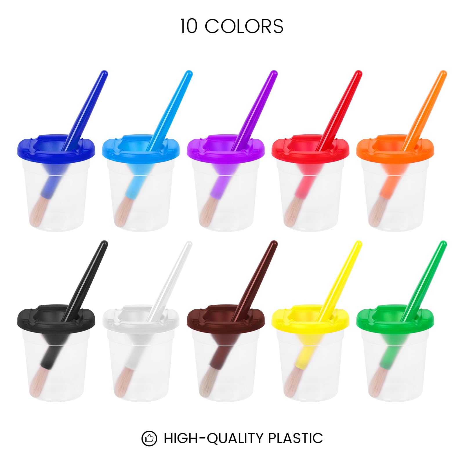 BigOtters Paint Cups with Lids - 10PCS No Spill Paint Containers & Toddler Paint Brushes Set for Kids Art Supplies, Early Learning Toys - Perfect for Classroom Activities, DIY Crafts & Preschool Painting Projects