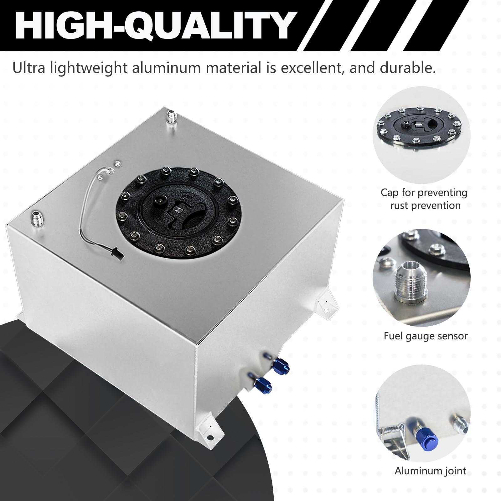 5 Gallon 20L Silver Fuel Cell with Cap, Level Sender & 12FT Oil Feed Line - Perfect for Automotive, Marine, and Off-Road Vehicle Fuel Storage