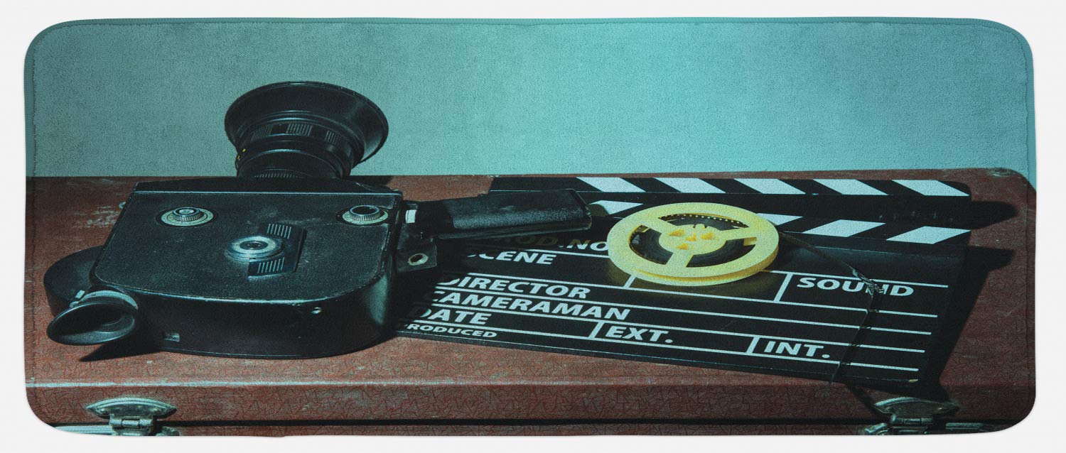 Vintage Hollywood Non-Slip Kitchen Rug 47x19 Inch - Plush Retro Camera & Film Reel Design Mat for 1950s Style Kitchens - Perfect for Home Theaters, Dressing Rooms & Movie Themed Decor - Great Gift for Film Buffs & Classic Hollywood Lovers - Ideal for Cozy Home Accents, Living Rooms & Vintage Inspired Spaces - Enhance Your Movie Nights, Retro Decor & Kitchen Style - Non-Slip Rug for Safety & Comfort in High Traffic Areas - Perfect for Film Enthusiasts, Classic Decor & Themed Parties